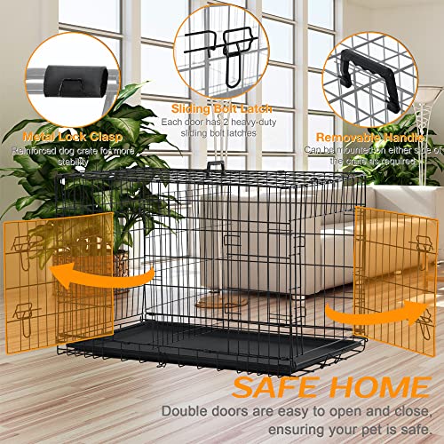 48 Inch Dog Crate Dog Cage for Large Dogs Folding Mental Wire Dog Kennel Outdoor and Indoor with Double-Door Divider Panel Removable Tray and Handle 48 Inch Dog Crate Dog Cage for Large Dogs Folding Mental Wire Dog Kennel Outdoor and Indoor with Double-Door Divider Panel Removable Tray and Handle
