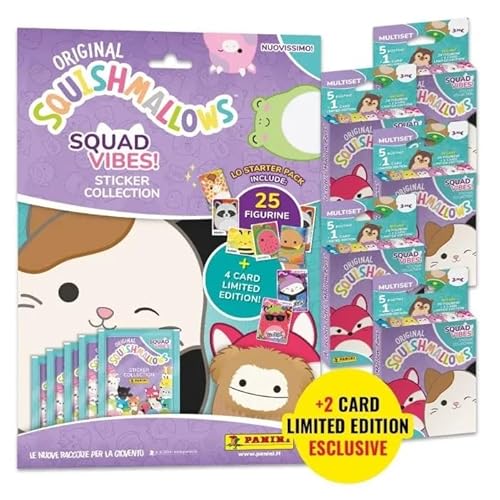 Squishmallows – Squad Vibes! Special Pack di figurine Panini [Album + 30 bustine + 2 Card Limited Edition]
