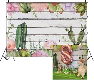 LFEEY 7x5ft Watercolor Cactus Painting Backdrop for Photos Happy Birthday Party Events Decor Wallpaper Cacti Flos on White Wood Board Photography Background Cloth Portrait Photo Studio Props - coolthings.us