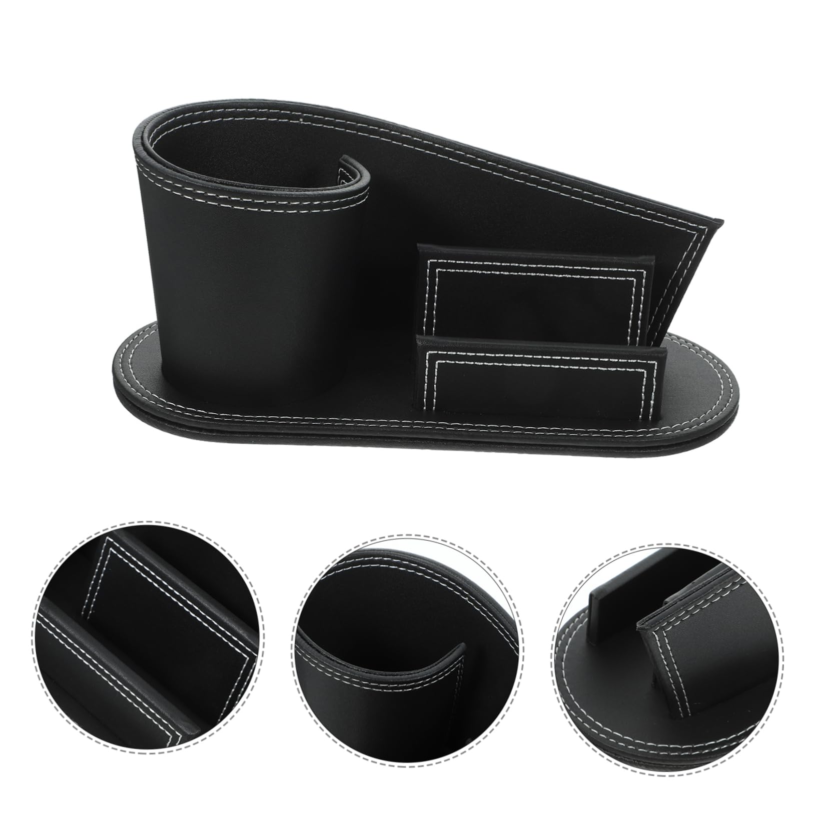 Portapenne da Scrivania in Cuoio Nero, Organizer Ufficio