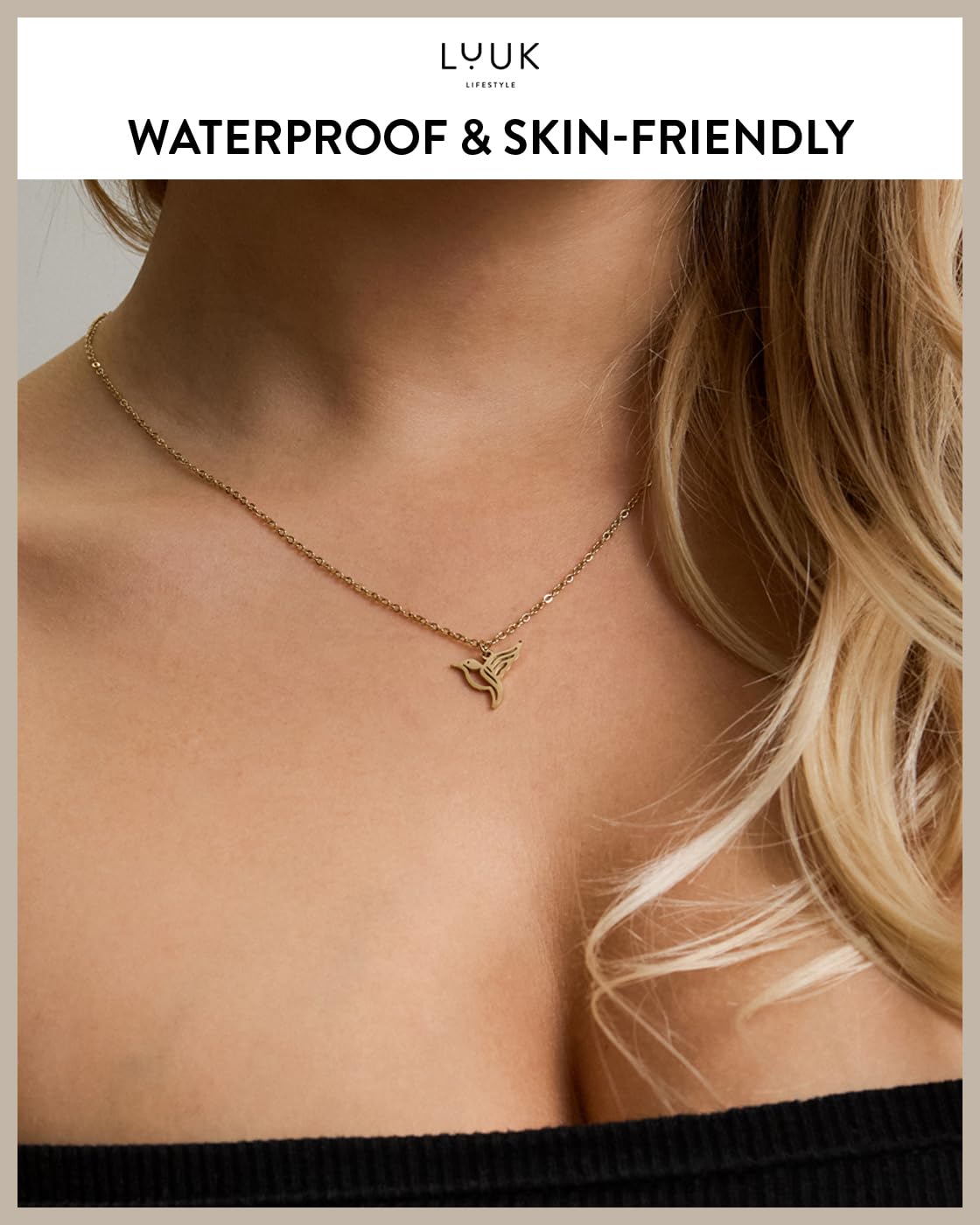 LUUK LIFESTYLE Filigrane Halskette mit Anhänger aus wasserfestem Edelstahl, Geschenk für Frauen, modernes Schmuck Design
