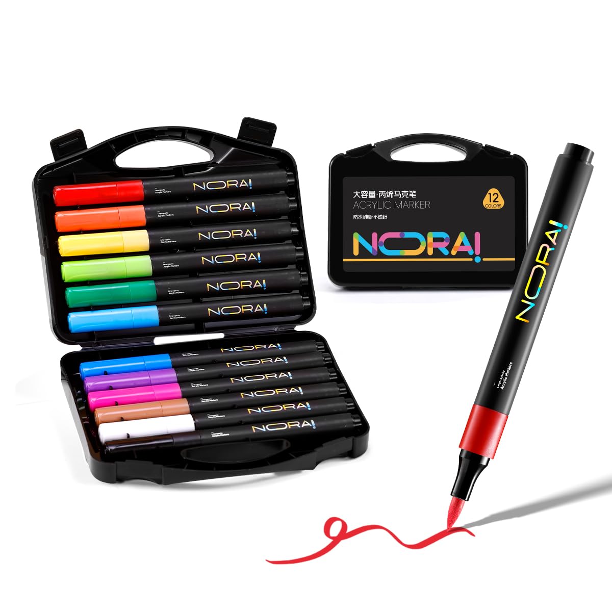 SKYGLORY 12 Colours Beginner-Friendly Brush Tip Acrylic Marker Set, Odourless High Coverage Markers for Leisure Creative Session Supplies