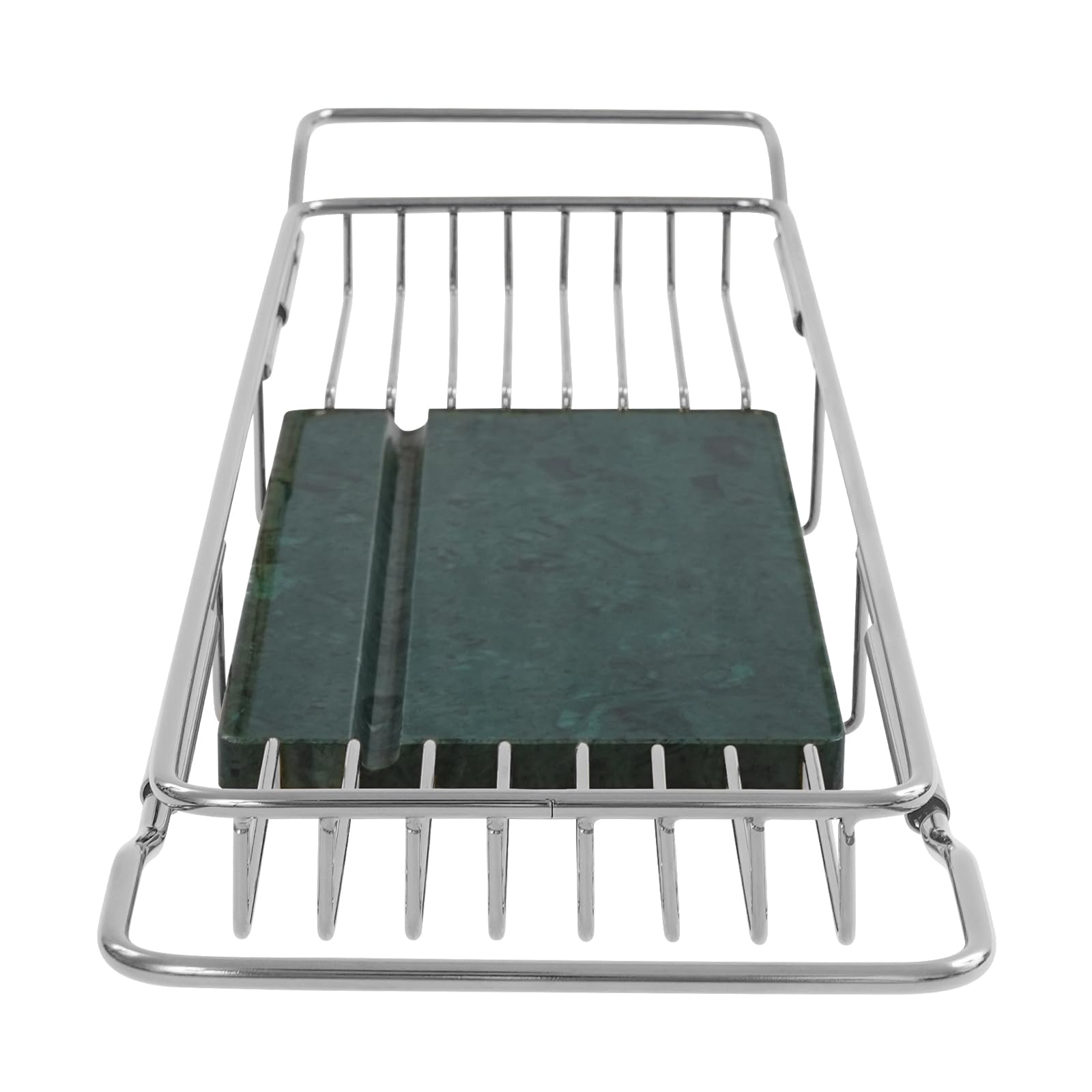 Bandeja de bañera de acero inoxidable, capacidad de 20 kg, bandeja moderna de mármol verde, herramienta expandible para baño, cocina y hotel, ajustable de 27 a 35.5 pulgadas (plata + verde)