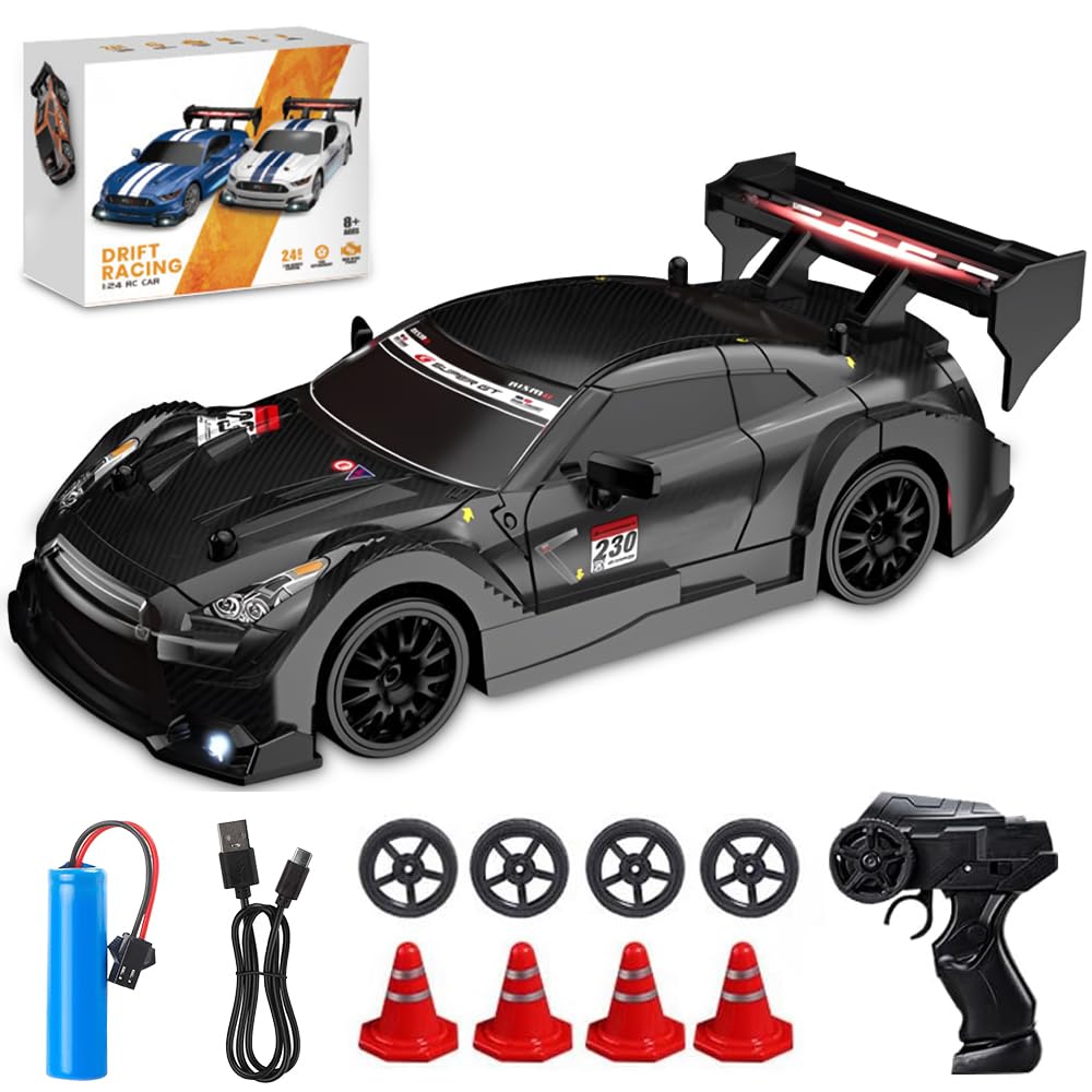 ADDLIVE RC Drift Car, 1:24 Telecomando, 30km/h Alta Velocità 4WD, 2,4 GHz Ricaricabile Macchina Telecomandata Drift con Illuminazione LED fredda e 2 Batterie, per Drift e Race