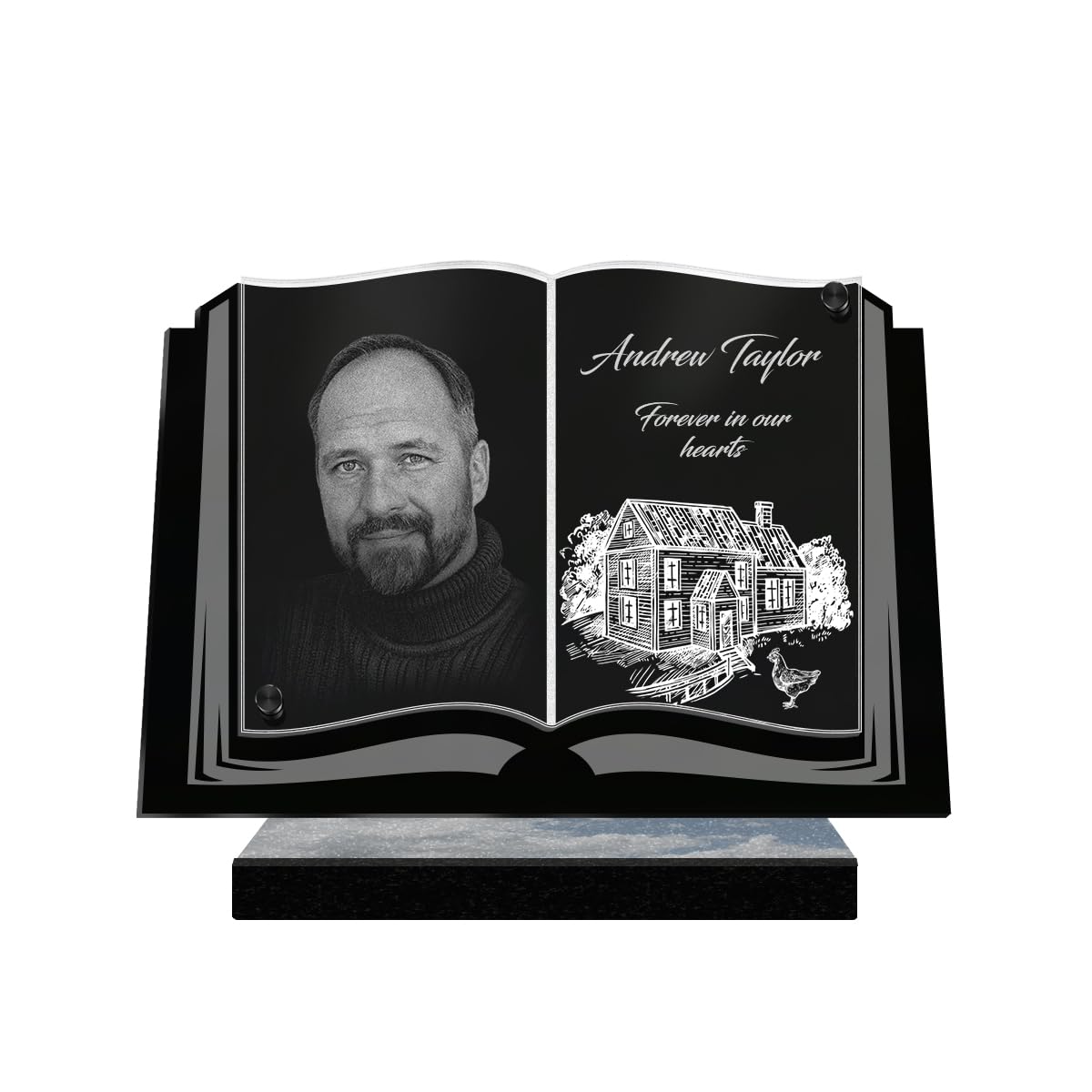 ETERNEL - Personalized Funeral Plaque Country House Book Customizable Photo and Text, laser-engraved funeral plaque for tribute, memorial plaque, tombstone, grave, commemoration