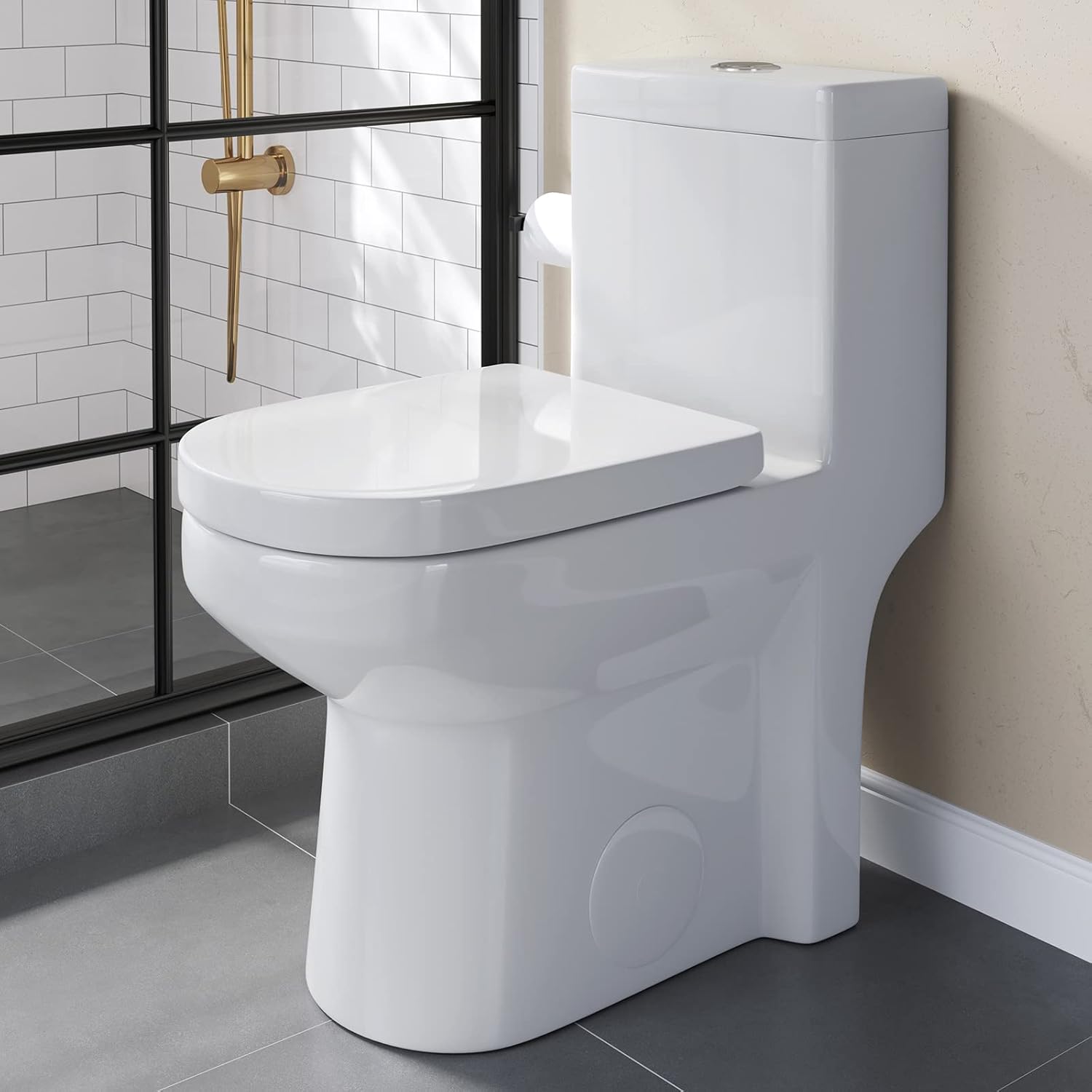HOROW HWMT8733 Small Compact One Piece Toilet for Bathroom, Powerful