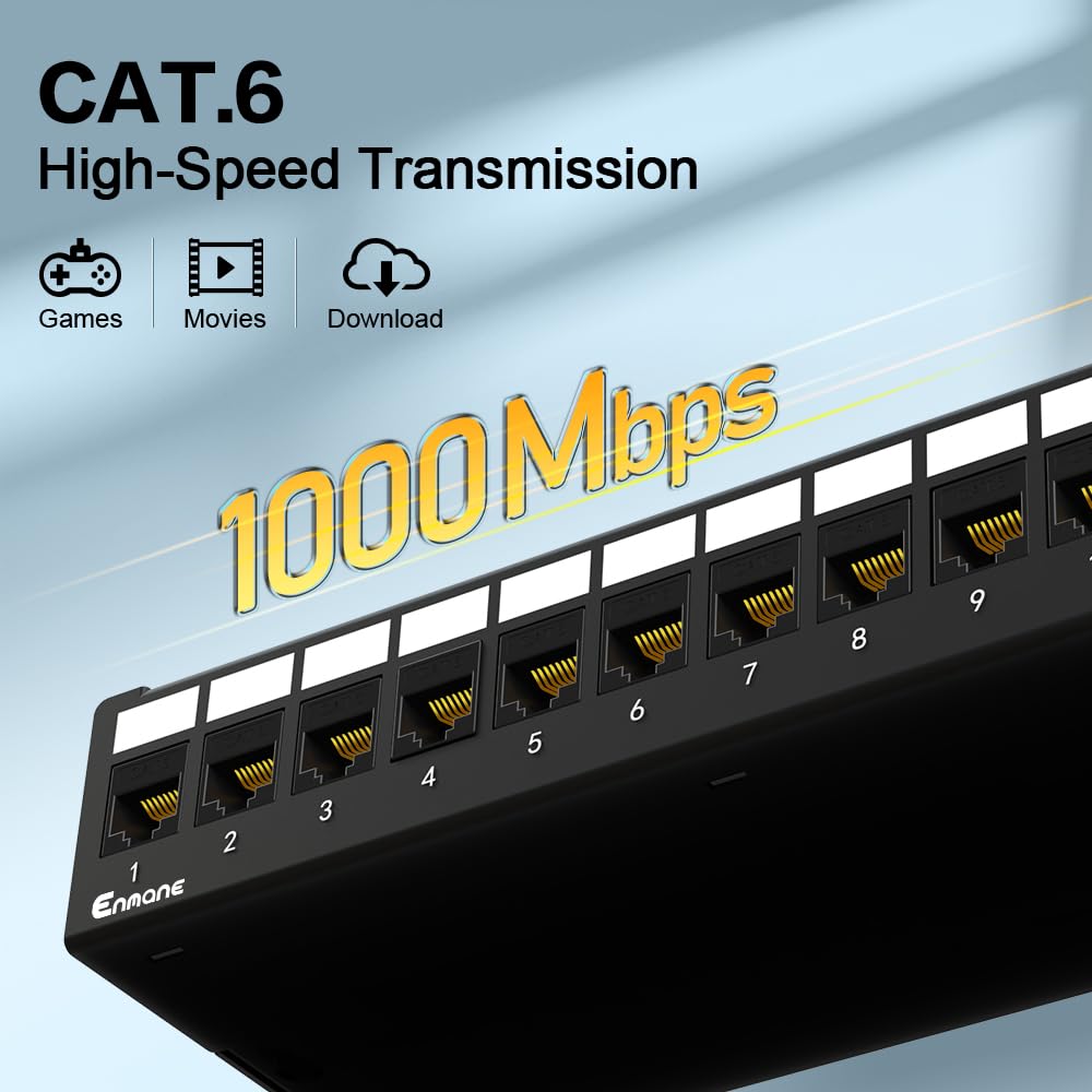 12-Port CAT6 Keystone Patchpanel geschirmtes Netzwerk-Patch-Patch mit intelligentem Kabelmanagement für Heim-/Büronetzwerk (1U, 12-Port, CAT6)
