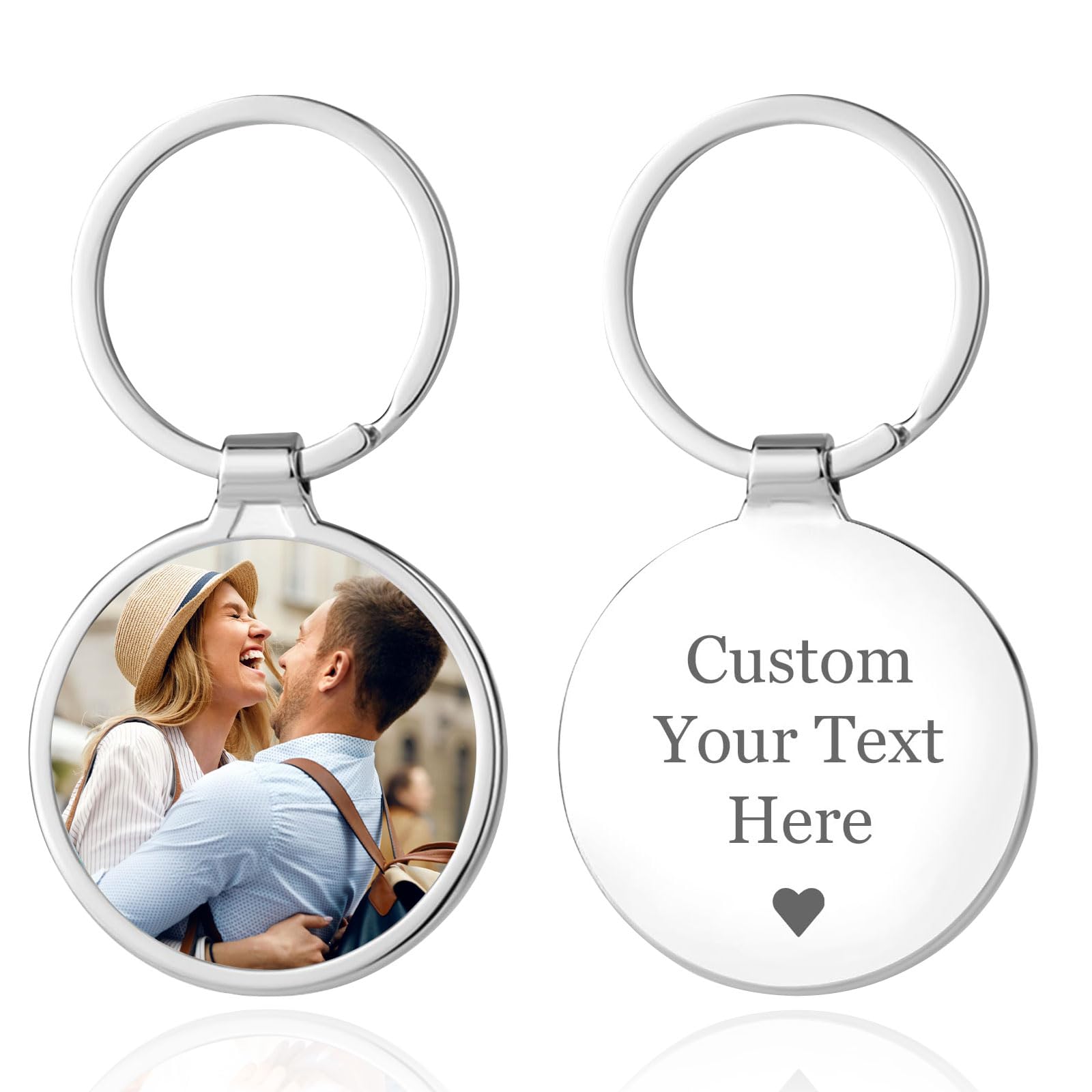 Wbw Unisex Circle Personalised Photo Keyring - Custom Keychain With Engraved Name Keyrings Personalised Keychains With Picture Customized Gifts For Men, Women, Dad And Mom (Circle)