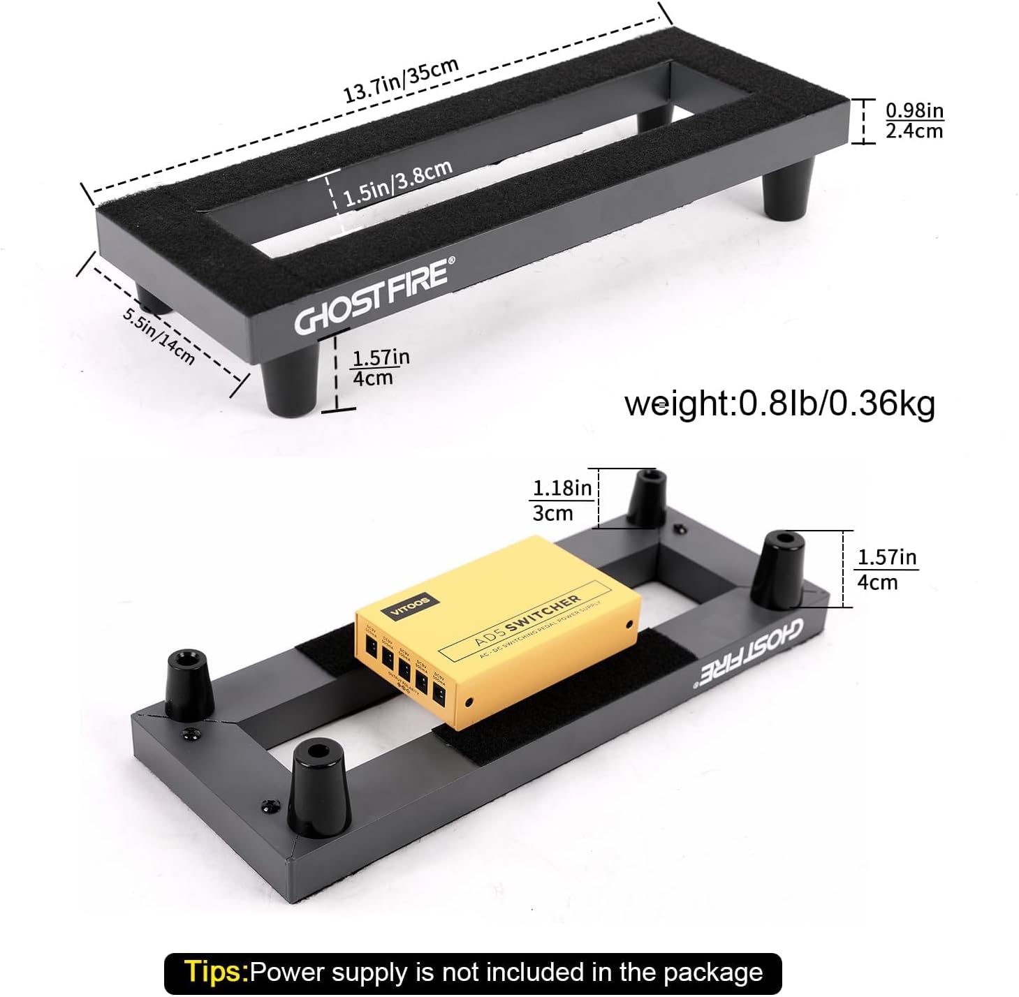 Ghost Fire Guitar Pedal Board Aluminum Alloy 0.8lb Super light Effect Pedalboard13.7''x5.5'' with Carry Bag,SPL-01