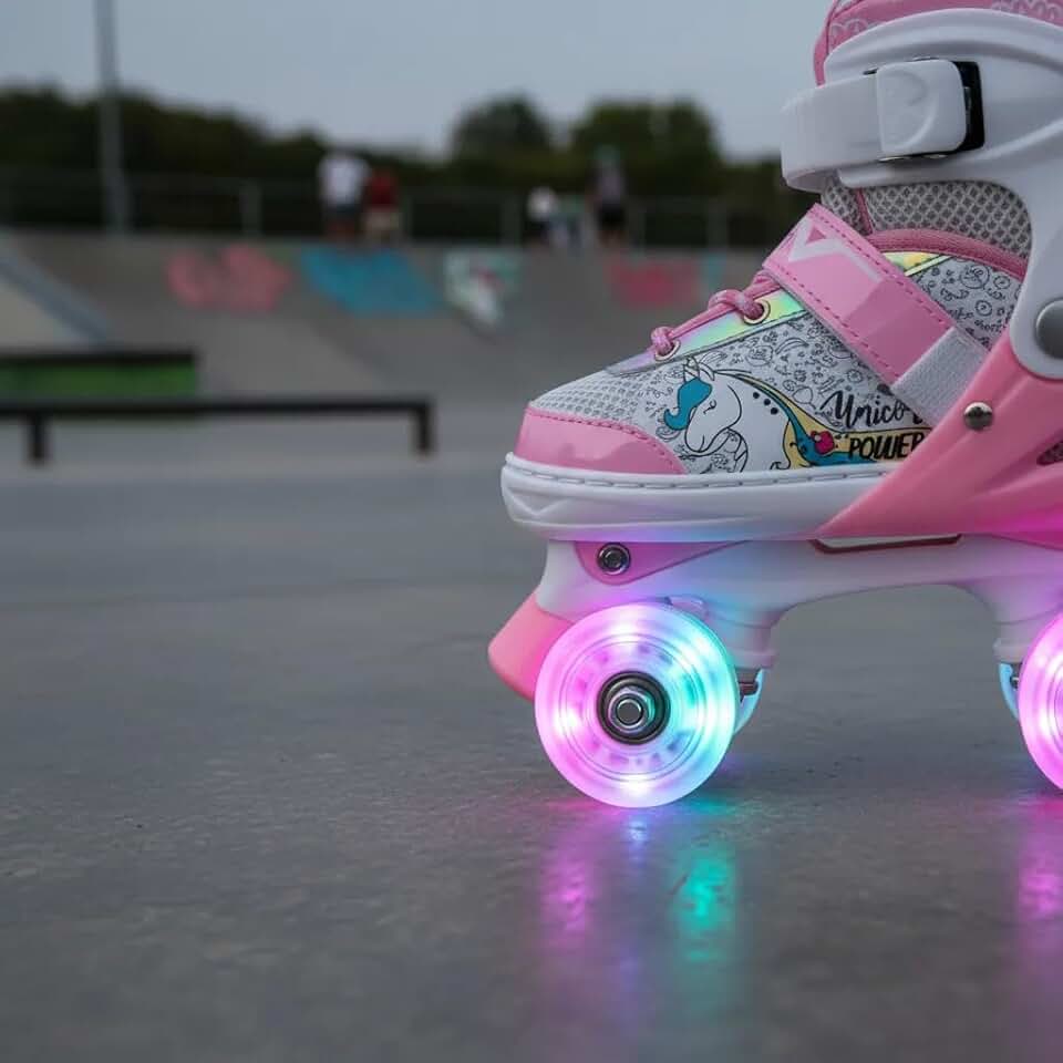 Patins Quad Infantil Unicórnio com LED + Bolsa Ajustável
