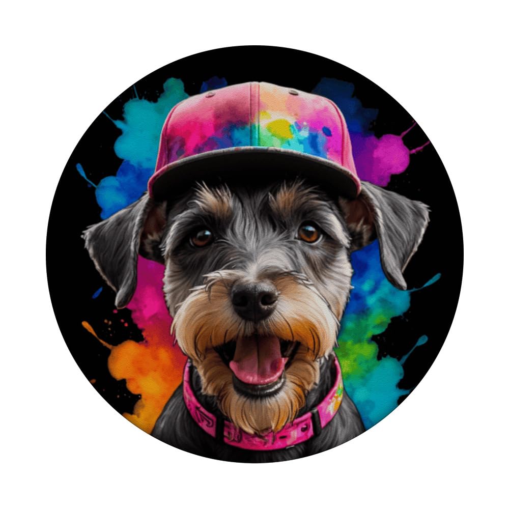 Miniature Schnauzer Snapback Cap Mini Dog Print Graphic PopSockets Swappable PopGrip, Black - Image 3