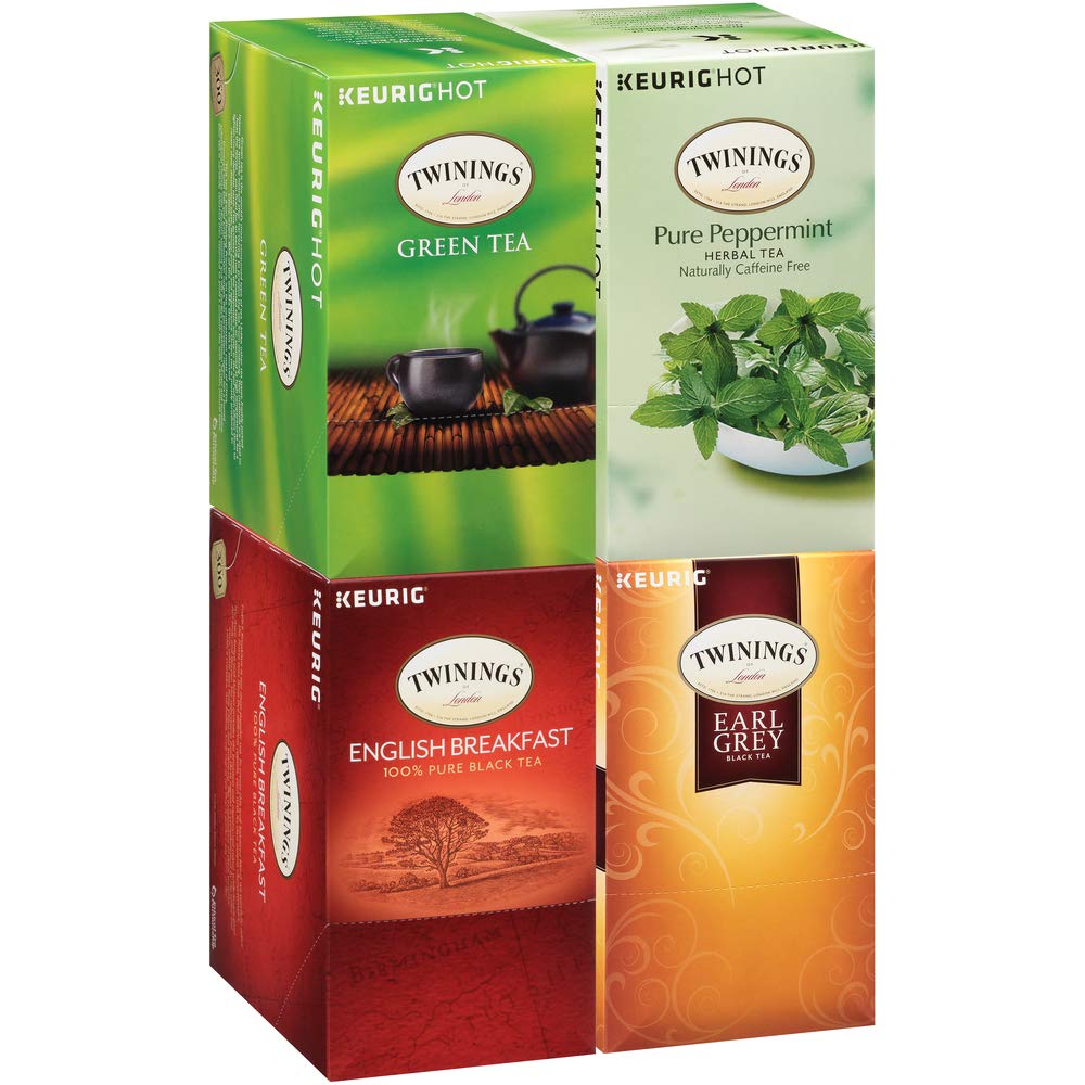 Twinings Tea K-Cup Pods Sampler, English Breakfast, Earl Grey, Green, Pure Peppermint Tea, for Keuri
