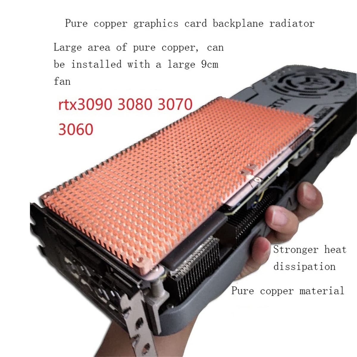 Radiator z czystej miedzi, pomocniczy grzejnik górniczy, pomocniczy grzejnik karty graficznej, chłodzenie pamięci wideo, odpowiedni do RTX3090 3080, można zainstalować wentylator