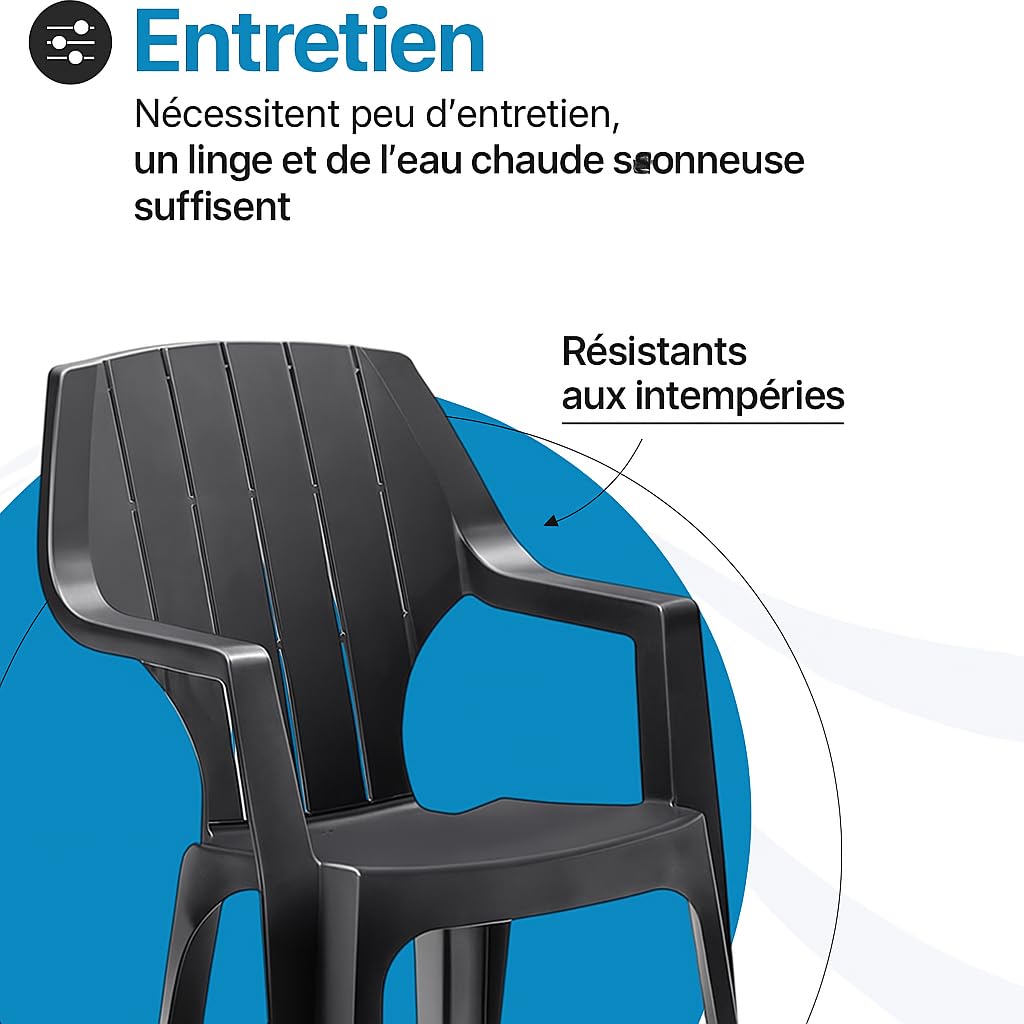 Tomaino - Ensemble de chaises de Jardin empilables en Plastique -Chaise d'extérieur en Plastique Effet Bois (Noir)