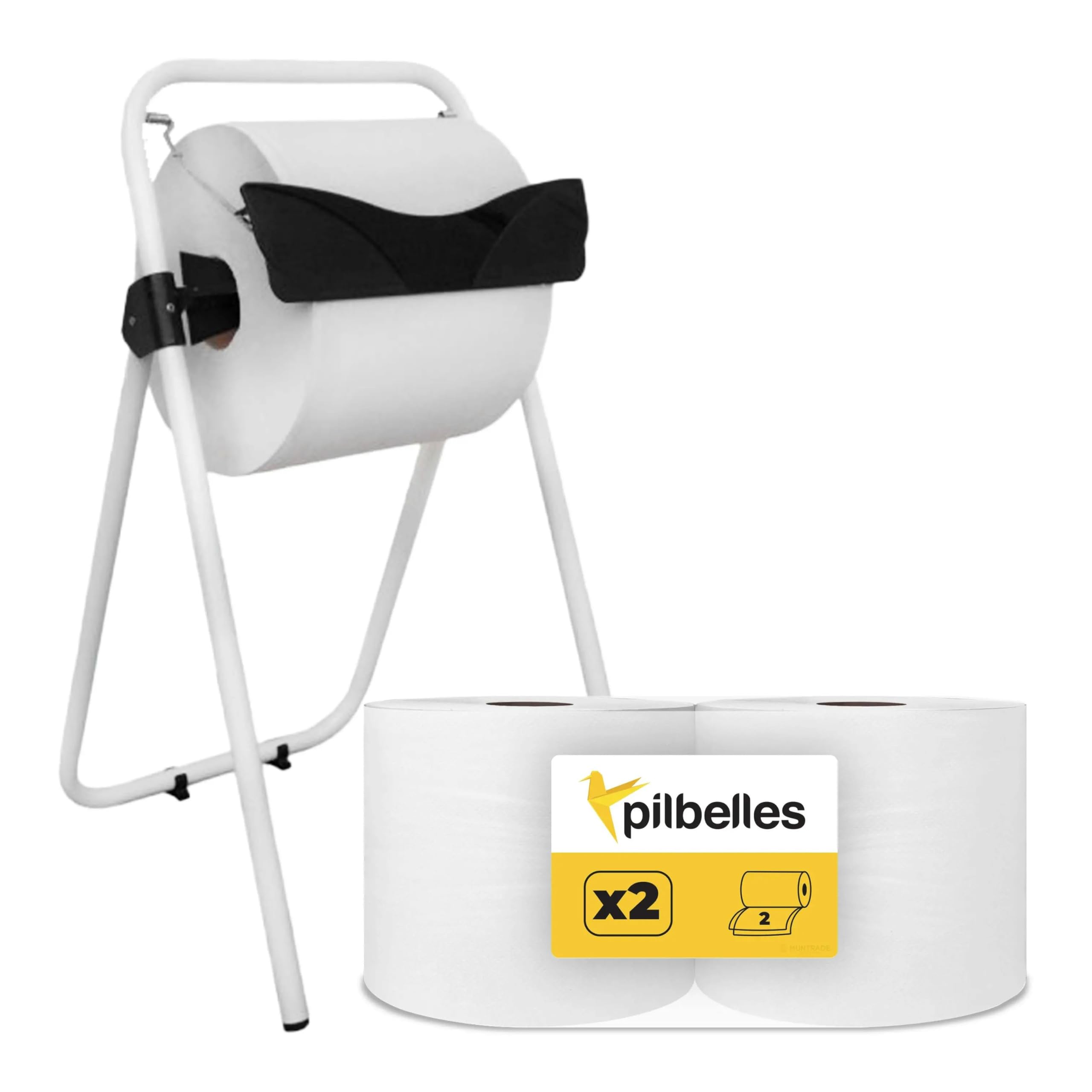Dispensador de Papel Bobina Trípode + Pack de 2 Bobinas de Celulosa 300 Metros | Portabobinas para Papel Industrial