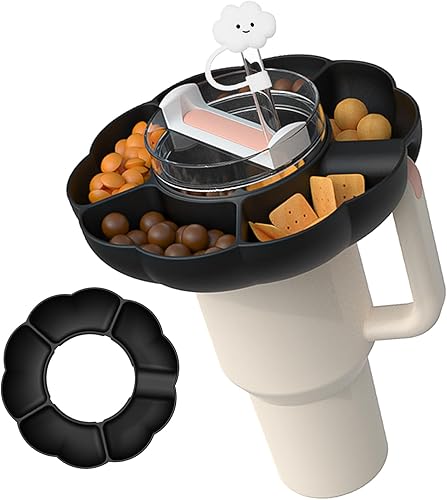 Stanley Cup - Bandeja de silicona para aperitivos de 30 onzas con asa compatible con vaso Stanley de 30 onzas, soporte para aperitivos con tapa para
