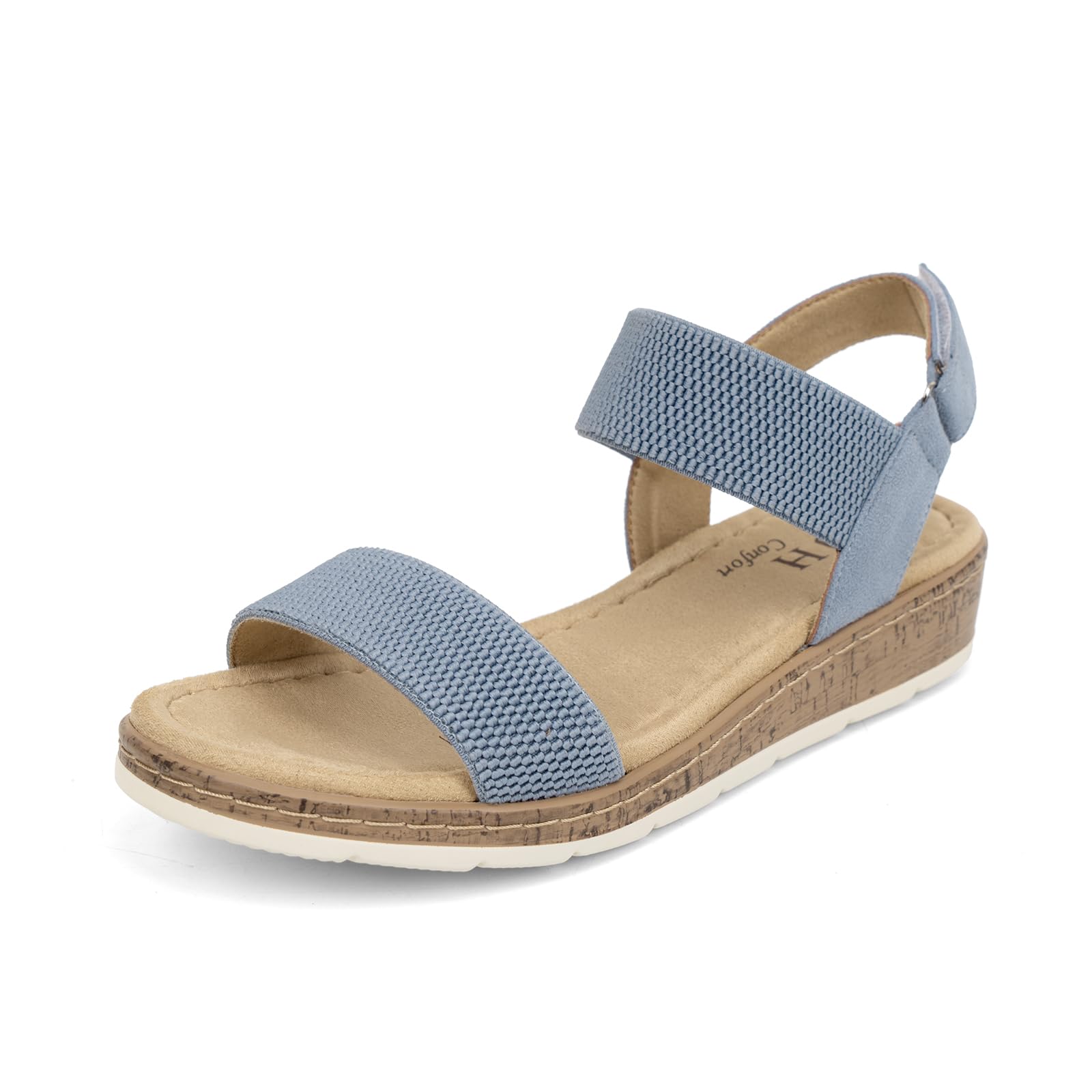VJH confort Women’s Flat Sandals Open Toe Elastic Ankle Strap Slip on Comfy Low Wedge Sandals