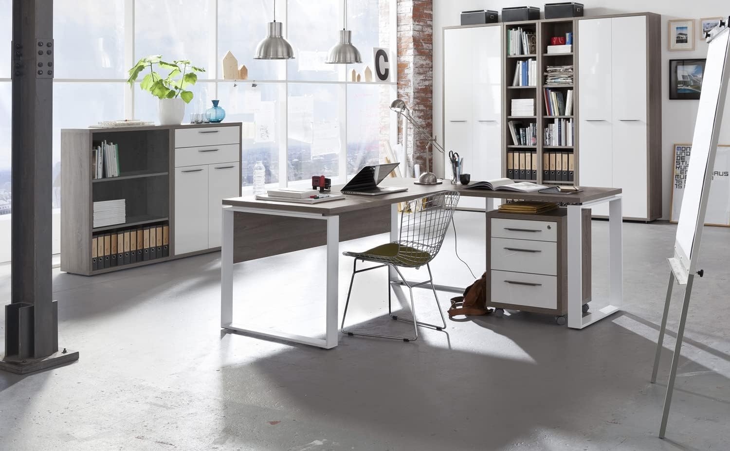 Composad | Mobile Contenitore della Linea DISEGNO con 2 Ante, Armadietto Portadocumenti da Archivio, (LxAxP) 81,60x112x35,70 cm, Rovere Sonoma e Bianco Laccato, Ufficio, Made in Italy