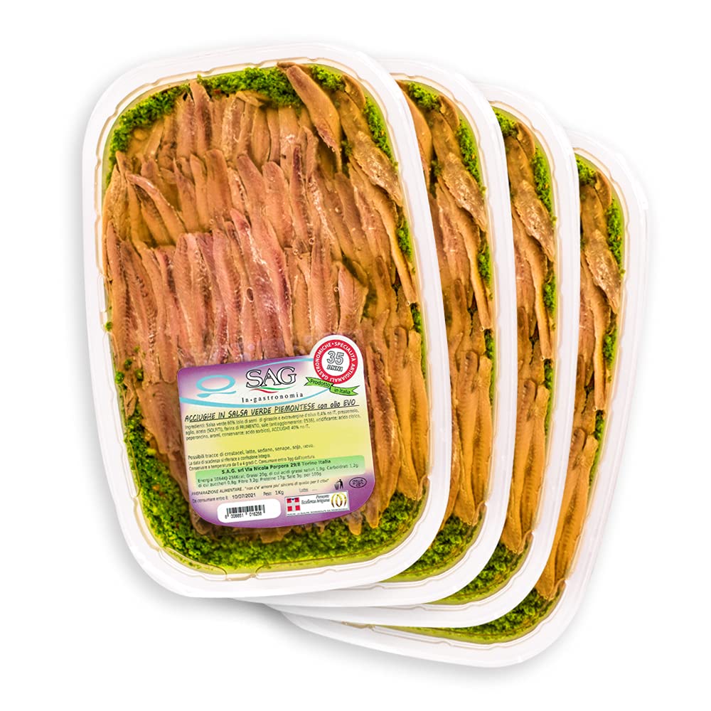 Filetti di acciughe in Salsa verde con olio extravergine d'oliva "EVO", (Confezione 4 pz. da Kg) - SAG