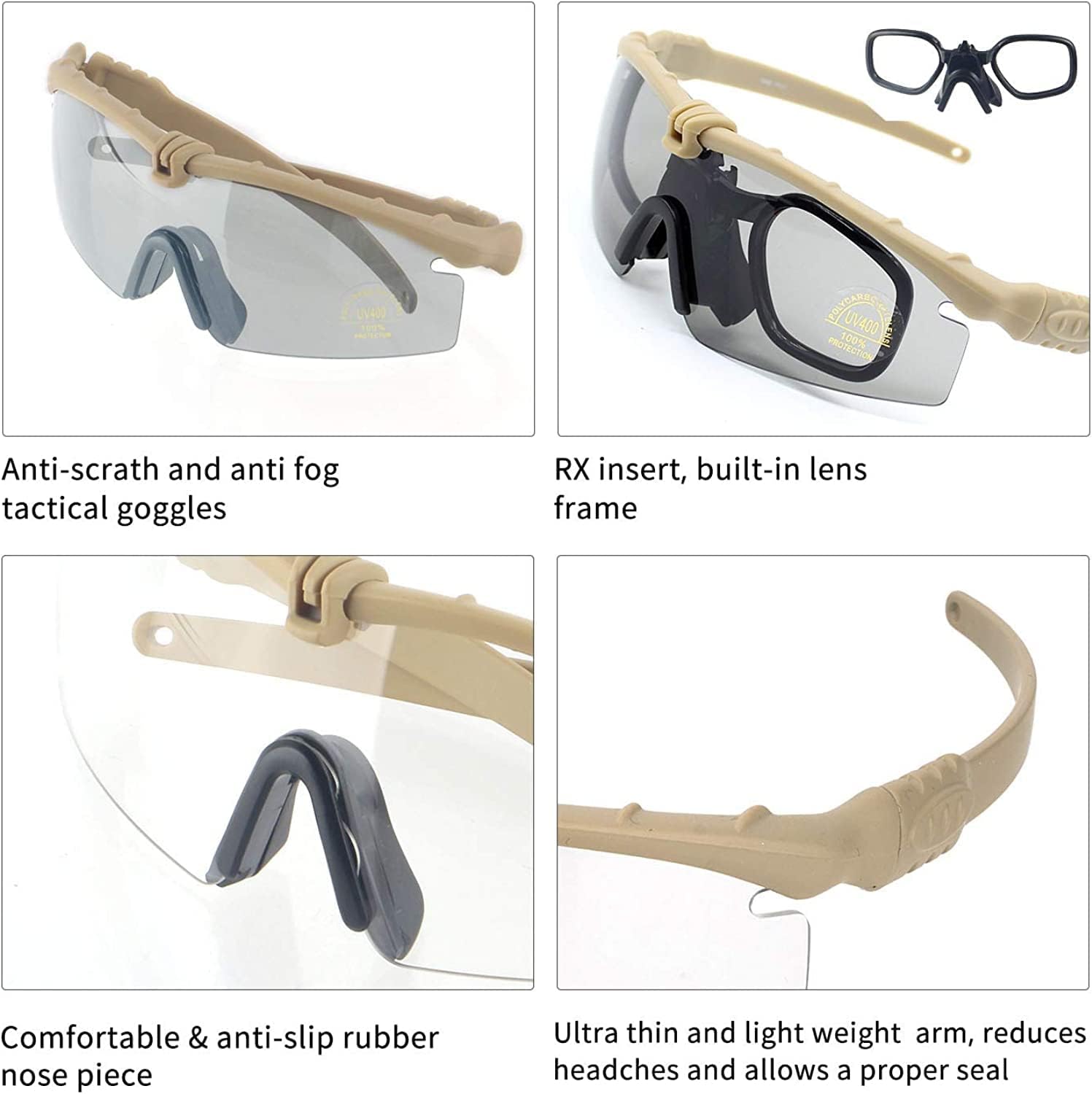 FOCUHUNTER Tactical Glasses, Shooting Safety Glasses, Anti Fog UV400 Protection Sunglasses with 3 Interchangeable Lens - Image 5