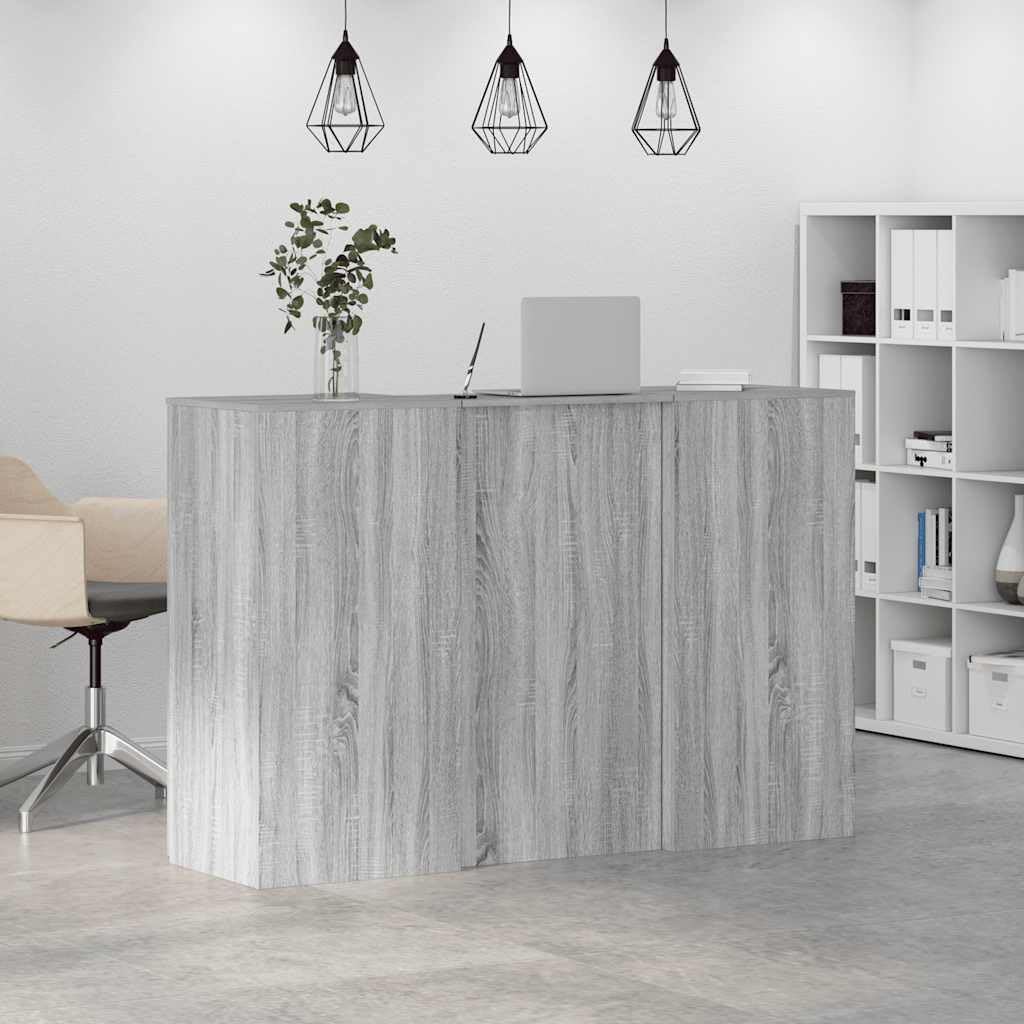Empfangstheke Grau Sonoma Holzwerkstoff 155x50x103,5 cm mit Stauraum, Beistellschrank und Ablagefach ideal als Bürotisch, Sekretär, Gaming Arbeitsplatz oder Homeoffice Lösung