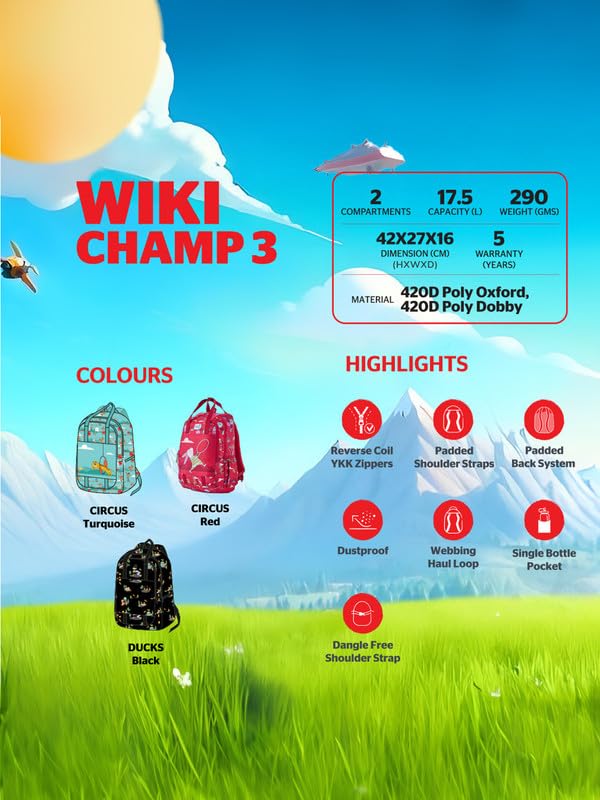 Image of Wiki Stylish Unisex Backpack | Champ 3 Durable & Lightweight backpack for Men & Women | Backpack for Office, Gym, Travel (17.5 Litre, Black)