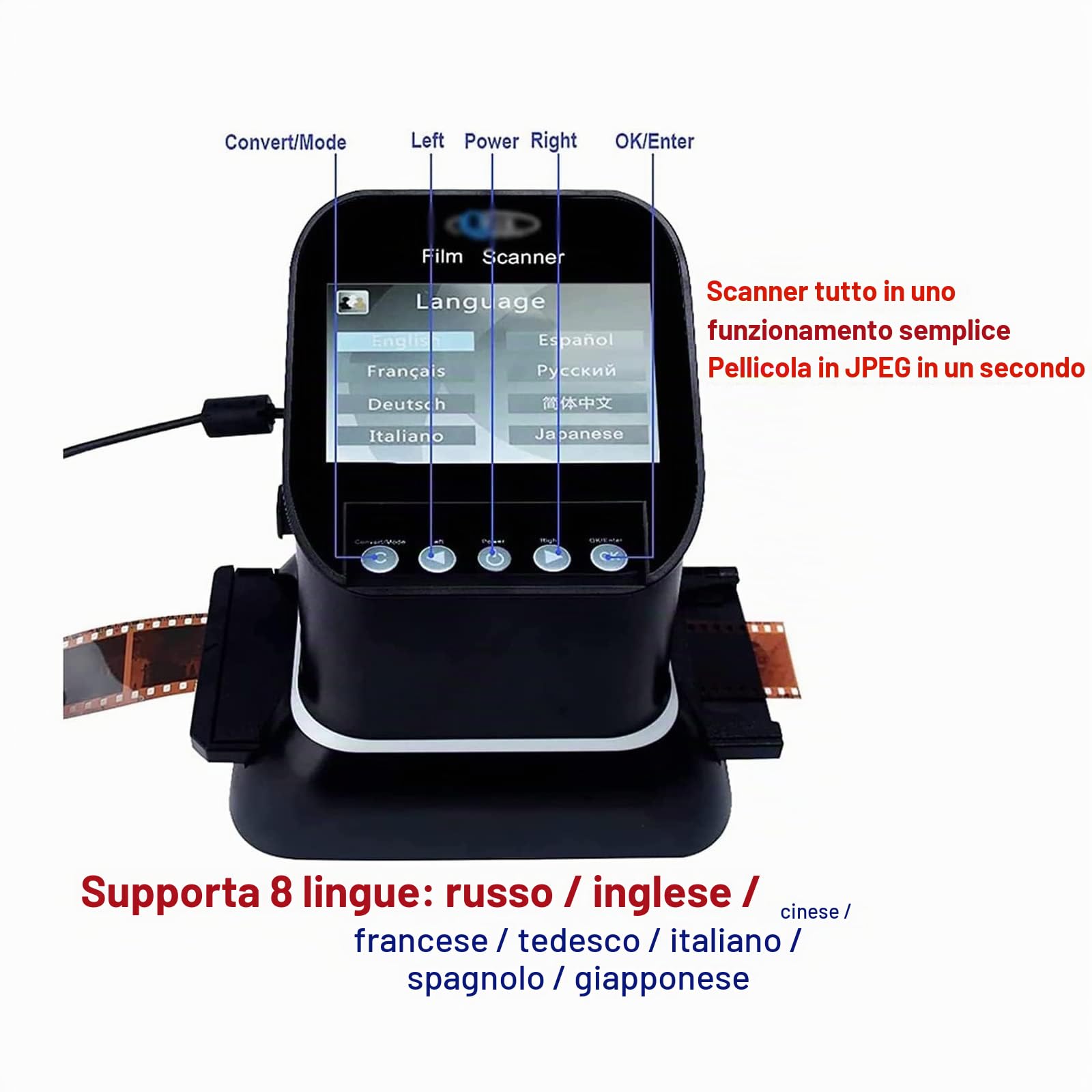 Scanner Digitale per Pellicole E Diapositive, 120 Scanner per Pellicole Ad Alta Risoluzione, Conversione di Negativi E Diapositive da 35 Mm, 135, 126, 127 in JPEG Digitale, Convertitore di Foto
