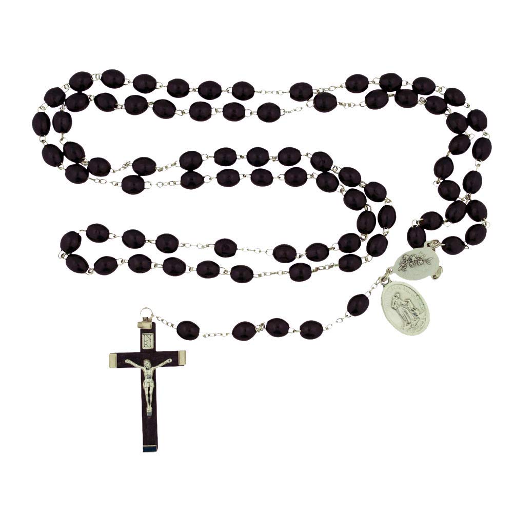 VILLAGE GIFT IMPORTERS4mm Rosary of the Seven Joys of Mary | Black Wooden Beads | Chaplet Necklace | Comes with Info Card | Christian Jewelry