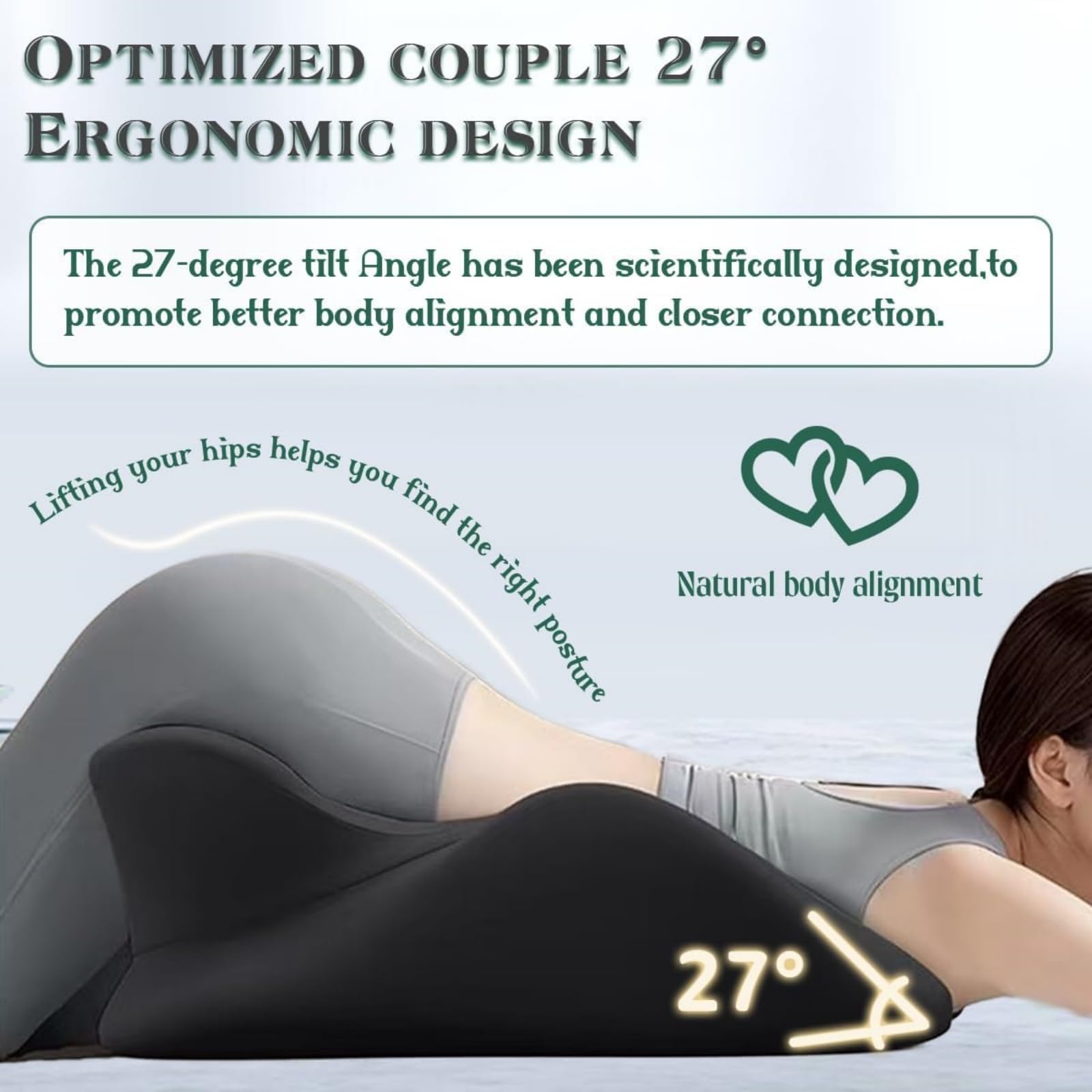 Arcova Sweet Spot Kissen - Steigern Sie Intimität und Komfort mit dem 27° Chiromonk Paar-Kissen für alle Schlafpositionen | Inklusive Ohrstöpsel & Augenmaske,Grau