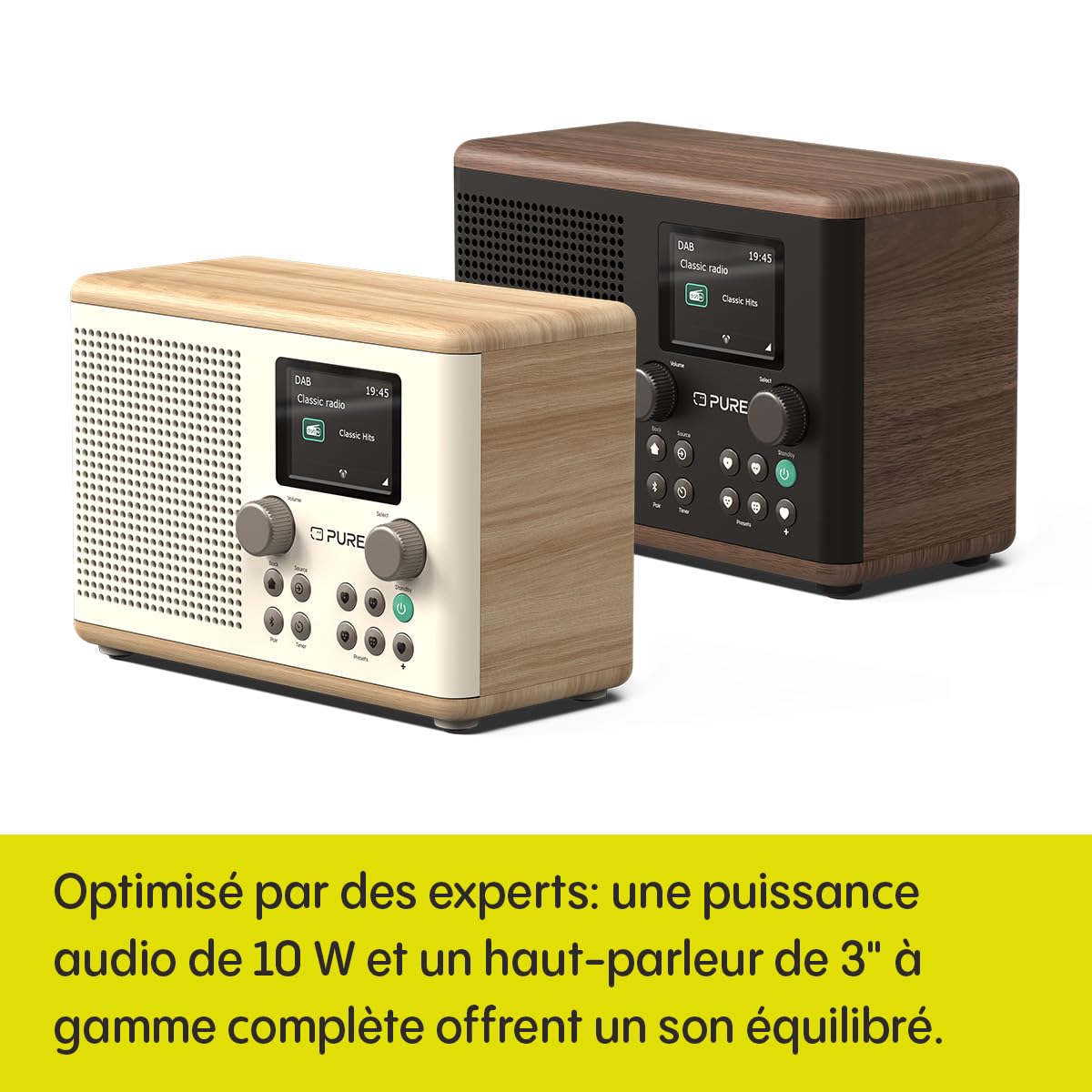 Pure Classic H4 Radio de Cuisine numérique (Dab+/FM, Bluetooth, USB, AUX, minuterie de Cuisine, Alarme), Blanc Coton/Chêne