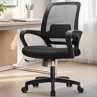 NEOCHAIR M28 Ergonomic Mesh Office Chair with Lumbar Support, Adjustable Height, 360° Swivel - Breathable Mid-Back Task Chair for Home Office (Black)