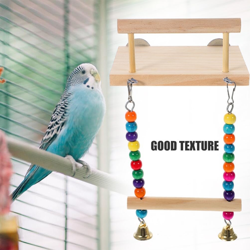 Sosoport Bird Perch Stand Bell Natural Exercise Platform for Parrots Parakeets and Finches Safe Chewing Toy for Bird Cages Easy to Install Birdcage Accessories