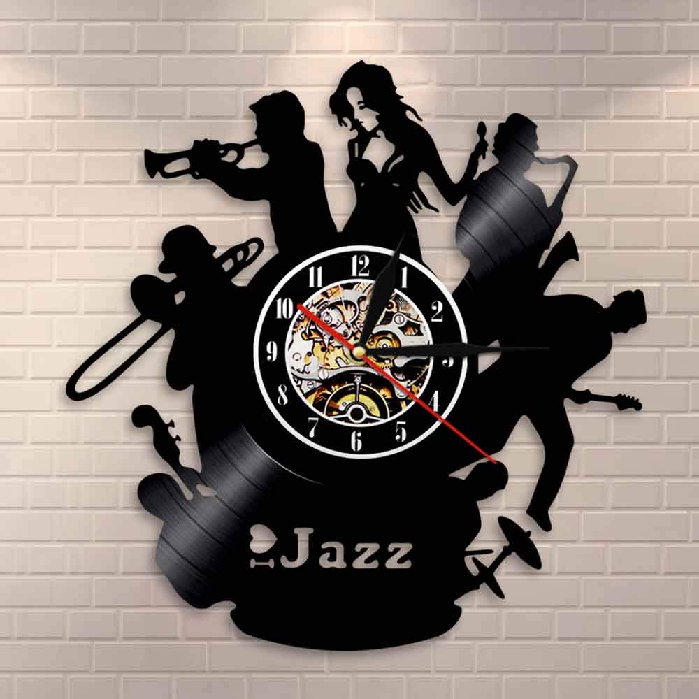 ELD Saksofon jazzowy zespół muzyczny zegar ścienny klasyczna muzyka jazzowa sztuka ścienna dekoracyjna płyta winylowa zegar ścienny miłośnik muzyki jazzowej prezent średnica 30 cm 7 kolorów zmienna