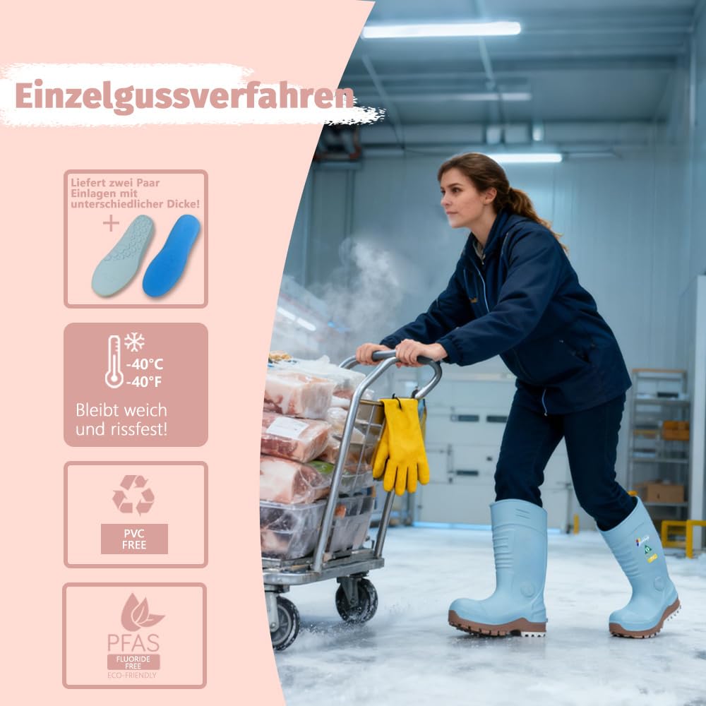 S5 Sicherheitsstiefel Damen – Leichte PU Gummistiefel mit Stahlkappe & Durchtrittschutz, Wasserdicht & Rutschfest für Bau & Agrar, CE
