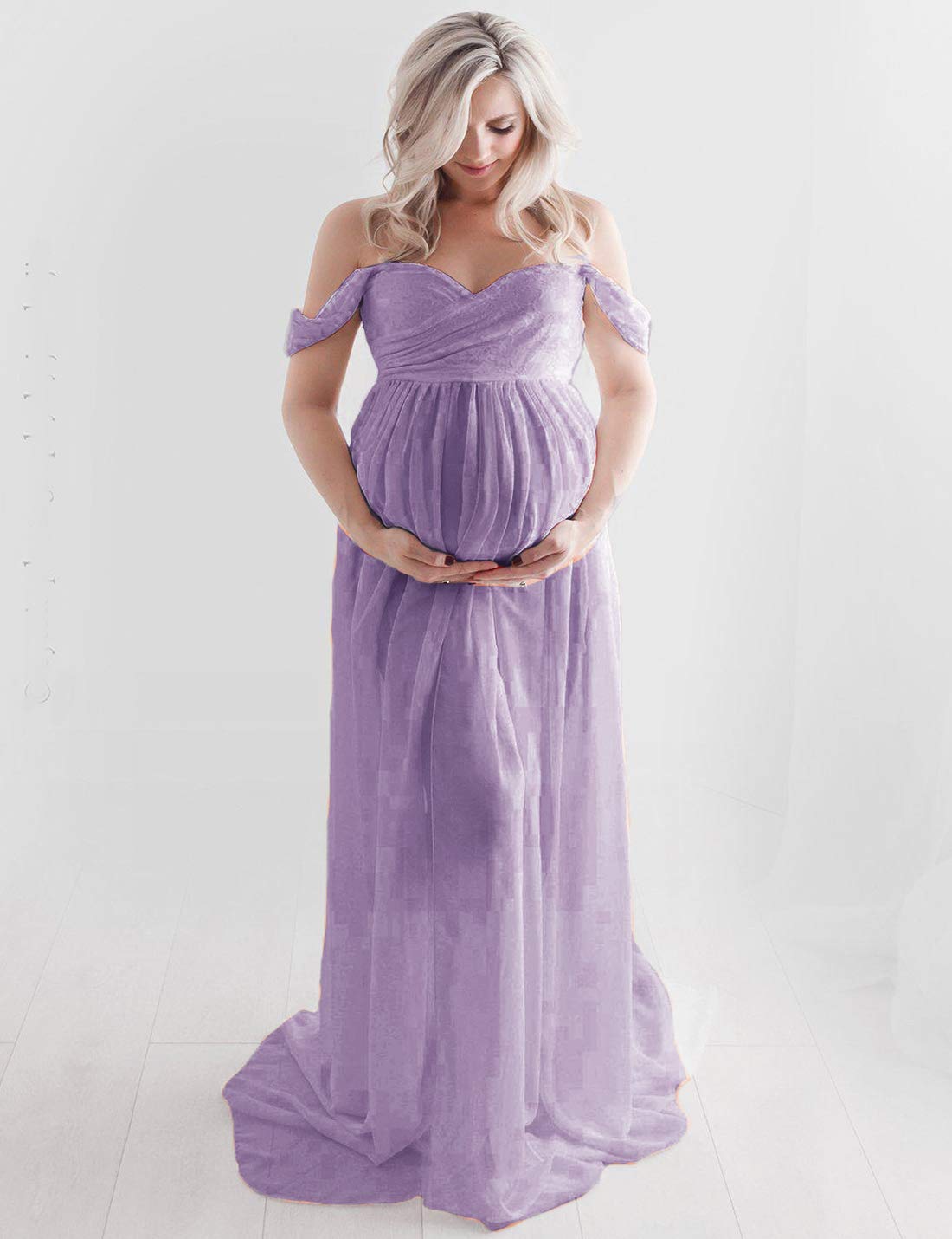 FEOYA-Abiti da Donna Incinta Spacco sul Davanti Estate maternità Abiti con Spalle Scoperte Gonne Fotografiche Foto in Chiffon Spara Oggetti di Scena Abito Lungo Abito Lungo in Pizzo Indietro