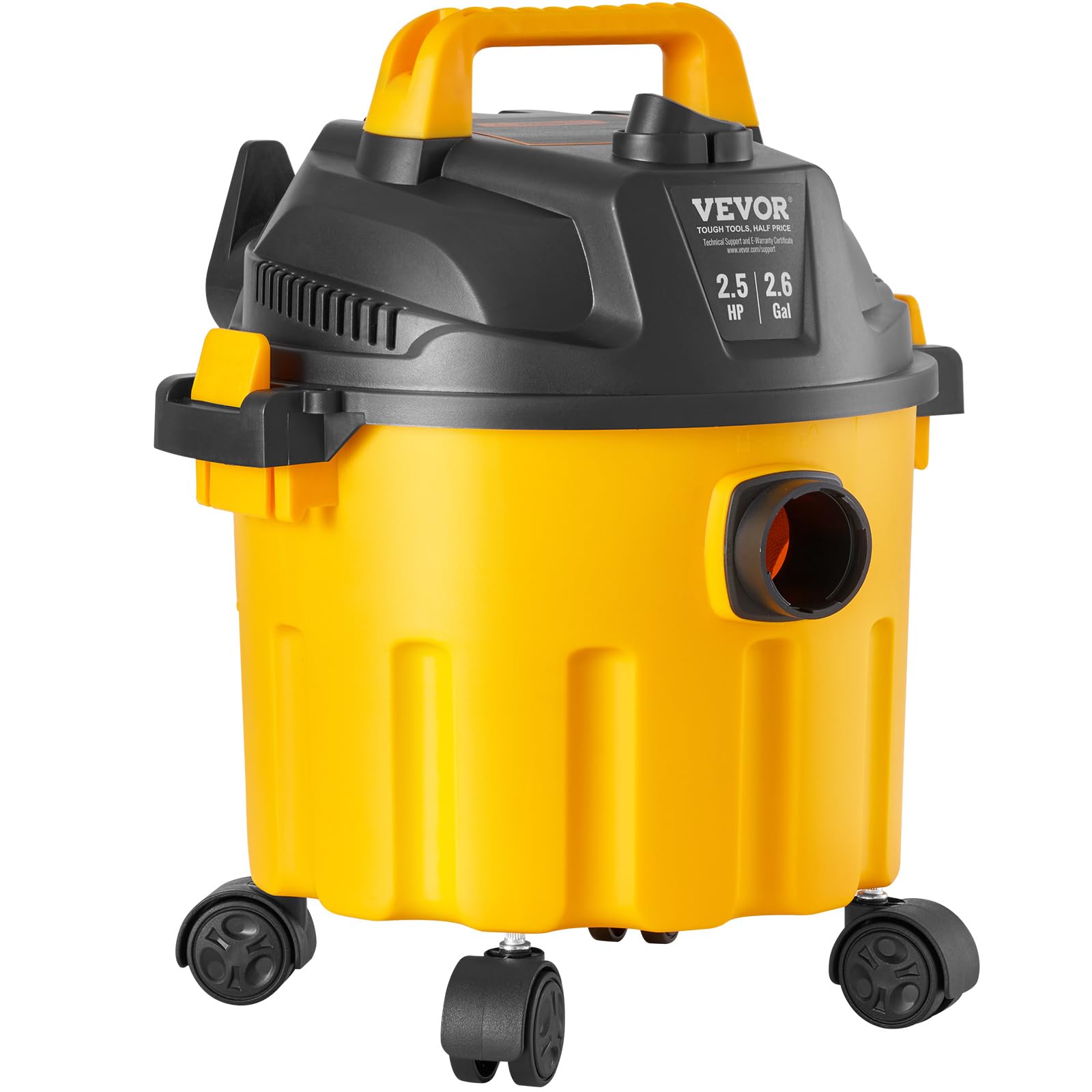 VEVOR Aspiradora en Seco y Húmedo 10 L Aspiradora Portátil Liviana para Taller en Seco y Húmedo 2,5 HP Soplado Eficiente con Boquilla, Ruedas, para Alfombras, Escombros, Pelo de Mascotas, Amarillo
