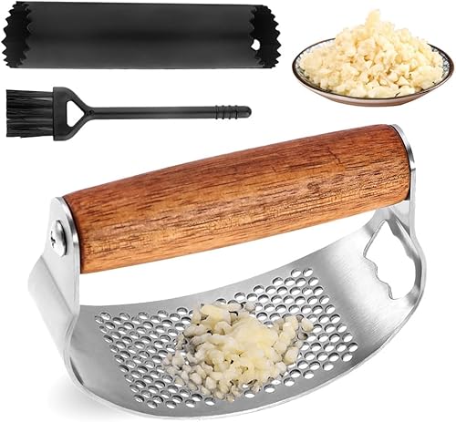 Balancín de prensa de ajo, balancín manual de acero inoxidable 2025, trituradora con cepillo de tambor de pelado de ajo para utensilios de cocina