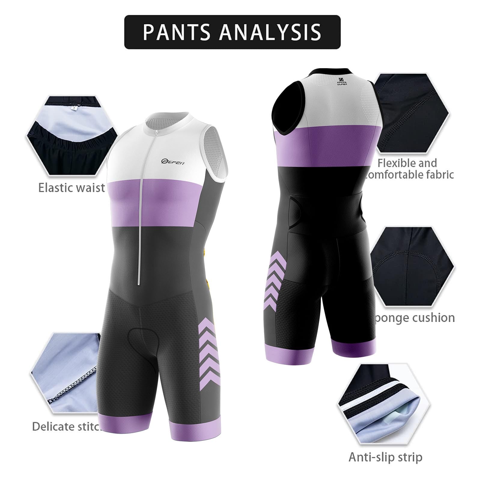 FFFF & OLFEH Mens Pro trifonction manches courtes Triathlon proche pour le Racing Tri Suit, pour Course À Pied, Natation, Cyclisme Body