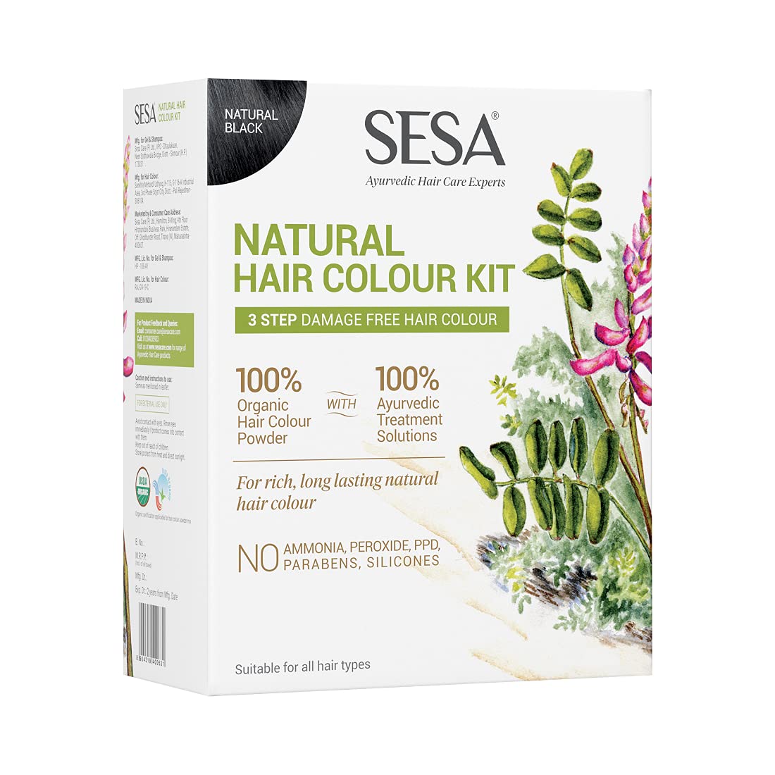 Sesa 3 Step Natural Hair Colour Kit – For FIRST GREYS – 100% Organic & Ayurvedic – NO Ammonia, PPD, Peroxide