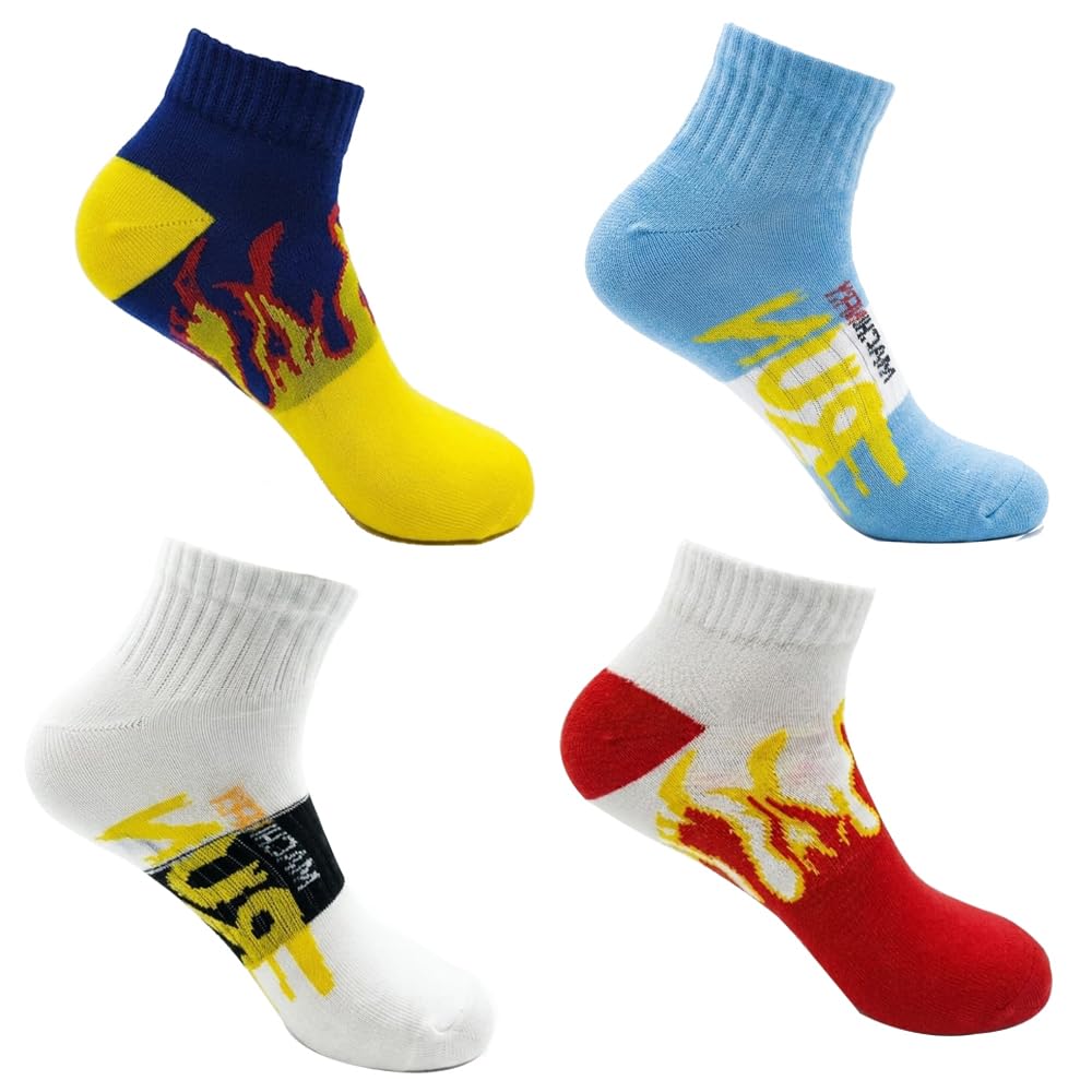 bear & beyond Unisex Ankle Socks Pack of 4 | Multicolor Graphic Designer Socks | Soft Cotton Blend | Breathable Casual Sports Socks for Men & Women | Free Size-picture-11