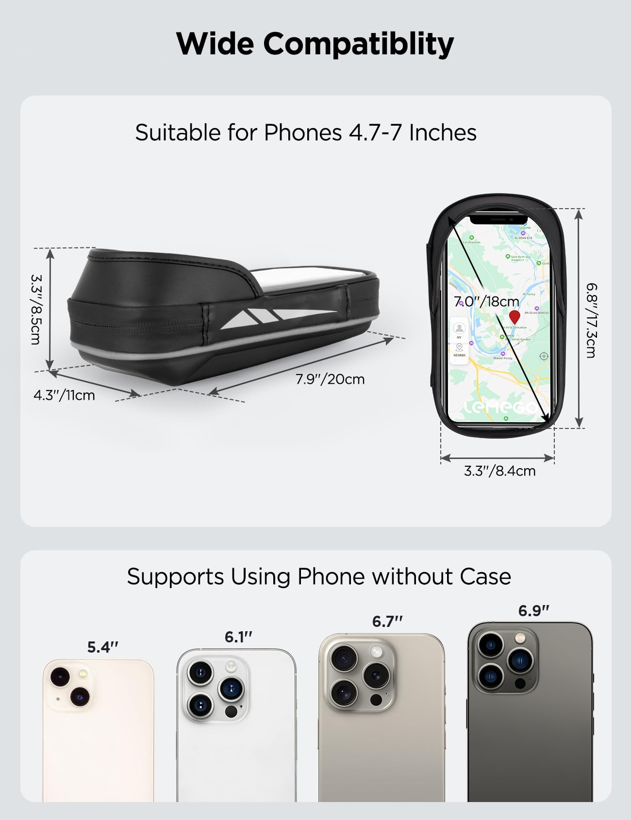 Vitalismo Support Téléphone Velo Moto Etanche, Sacoche de Guidon Vélo avec Housse de Pluie Espace Rangement Rotation 360 Porte Téléphone Vélo VTT Cyclisme sous 7 Pouces