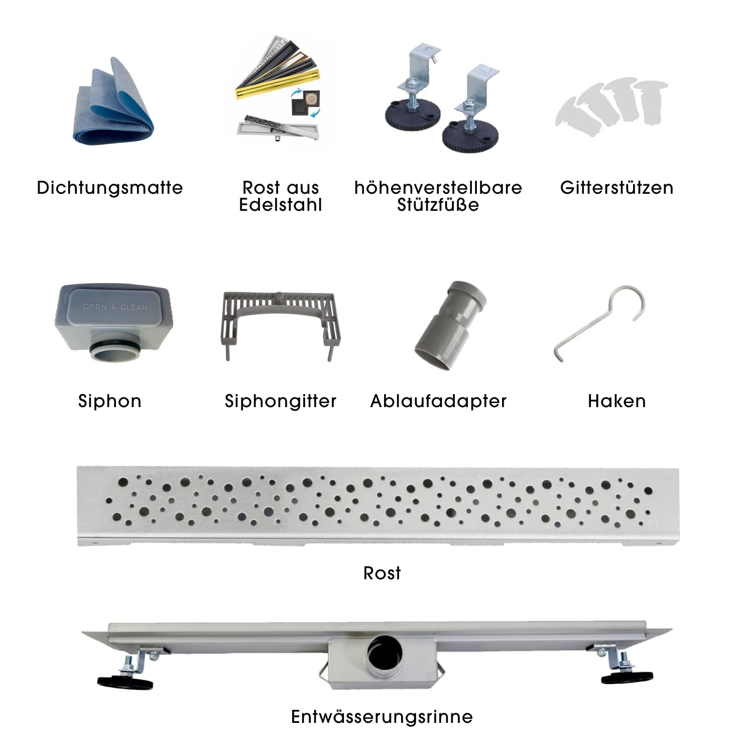 AQUA HEATING 2-in-1 lineaire roestvrijstalen vloerafvoer, superplat