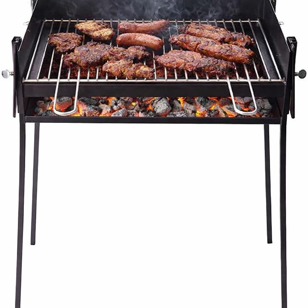 Barbacoa de Carbón Rectangular Portátil con Parrilla Elevable – Acero Resistente para Jardín y Terraz (60x40)