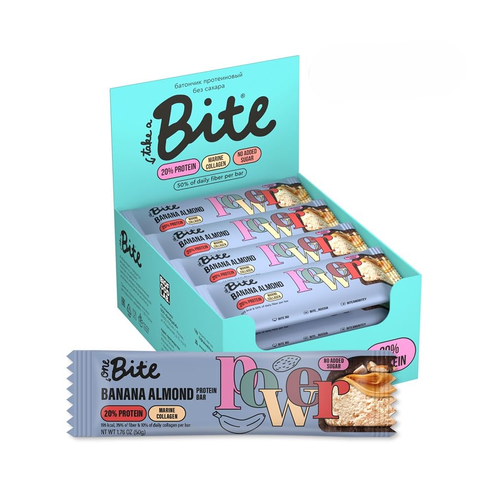 One BiteProtein & Collagen Bar | 16 X 50g | Glazed Banana Almond Flavor | 20% Protein | Collagen and Fiber Rich | No Added Sugar