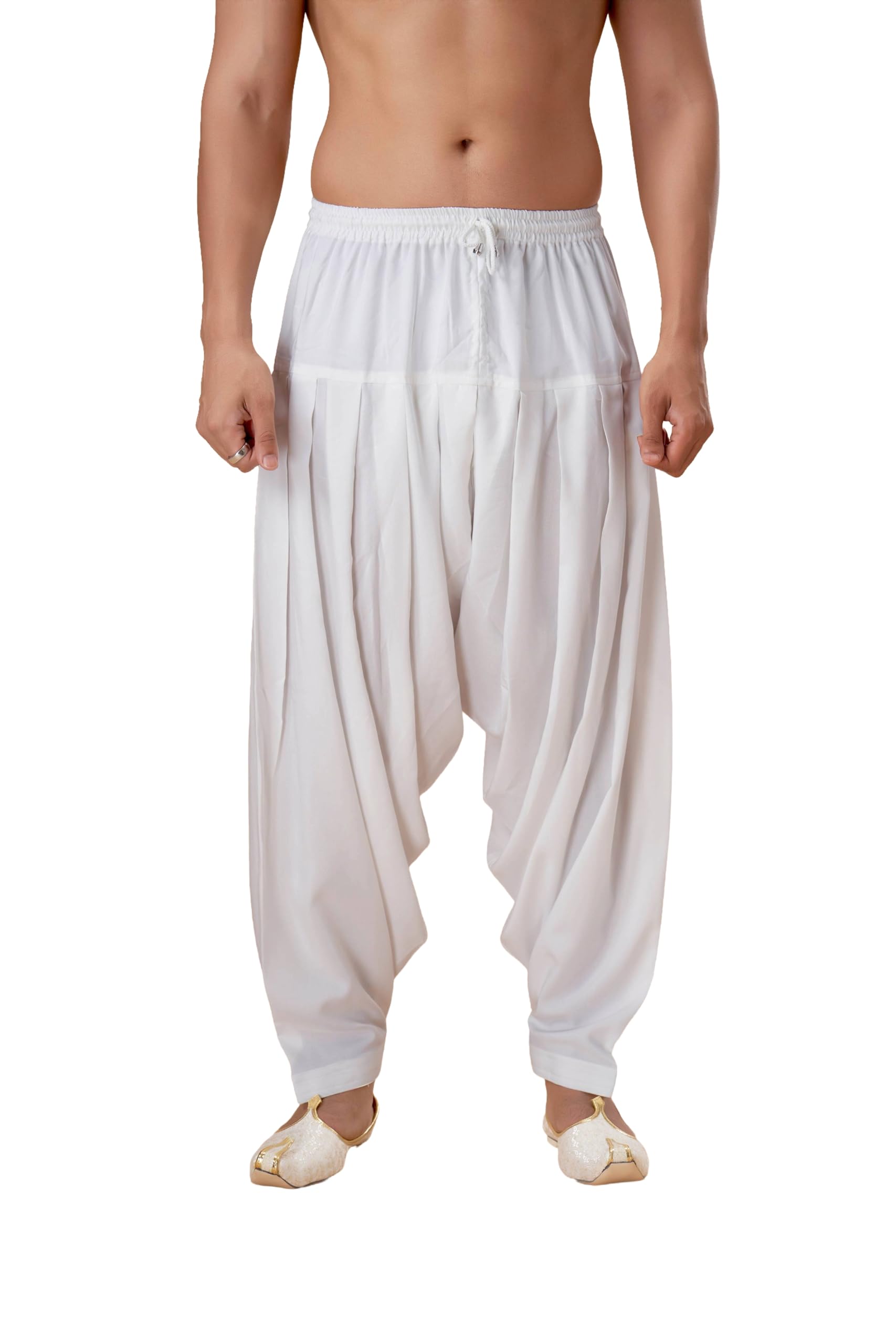Men Off White Rayon Patiyala Plain Bottom