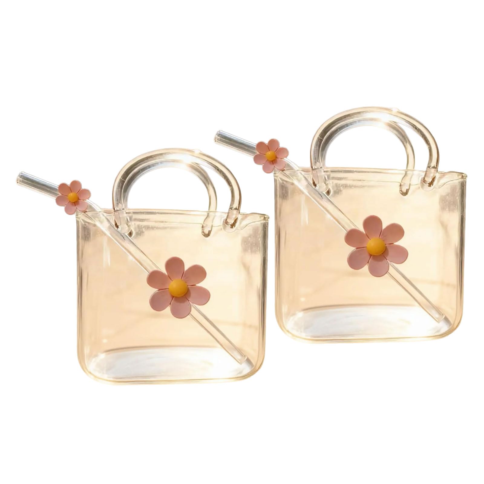 NVOQILIN 2pcs Stylish Handbag Glass Cups with Comfortable Handle for Drinks and Table Decoration Decorative Bowl Glasses