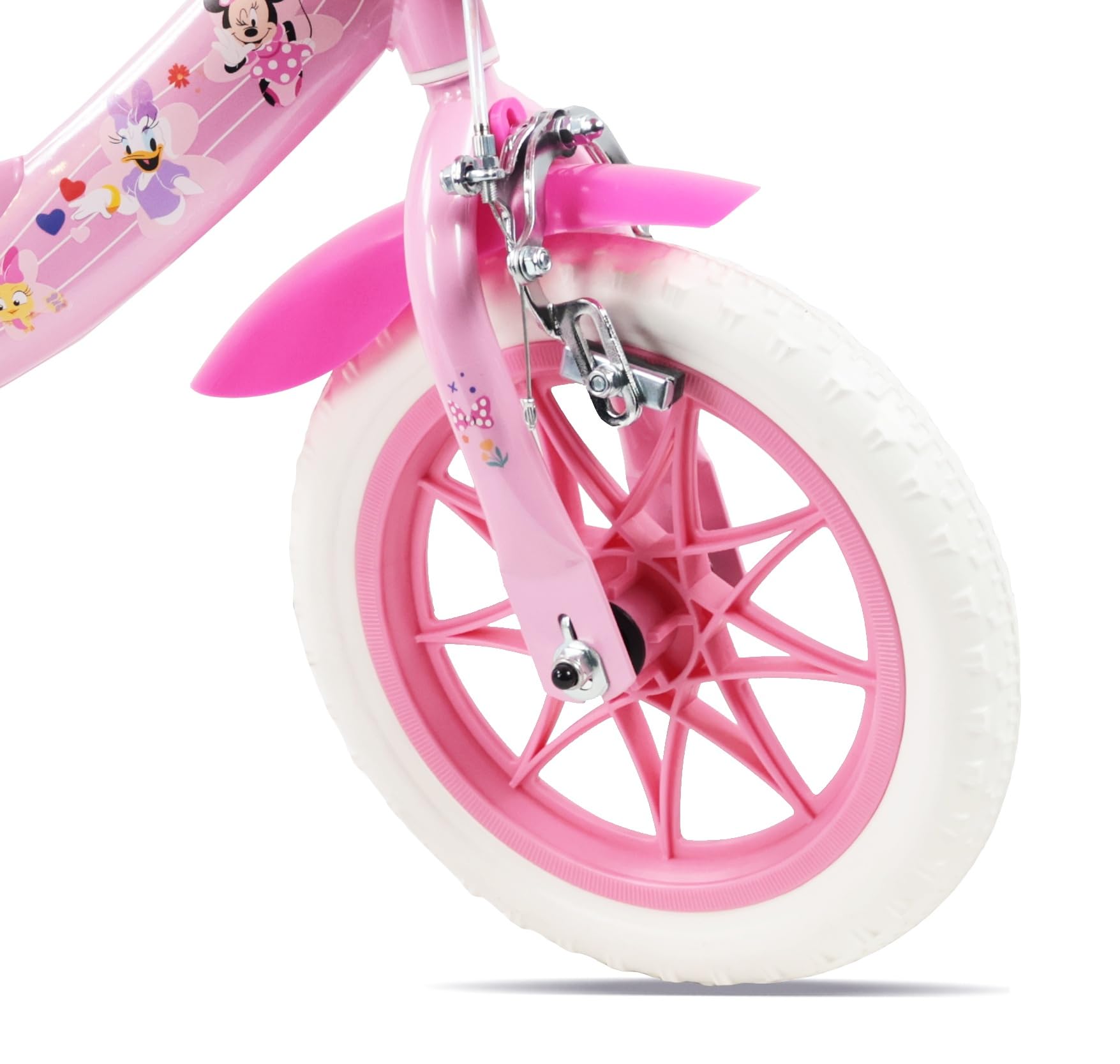 Disney Bicicletta da bambino 12' Minnie dotata di 1 freno, cestino anteriore, porta bambola posteriore, parafanghi, carter e stabilizzatori rimovibili senza attrezzi.