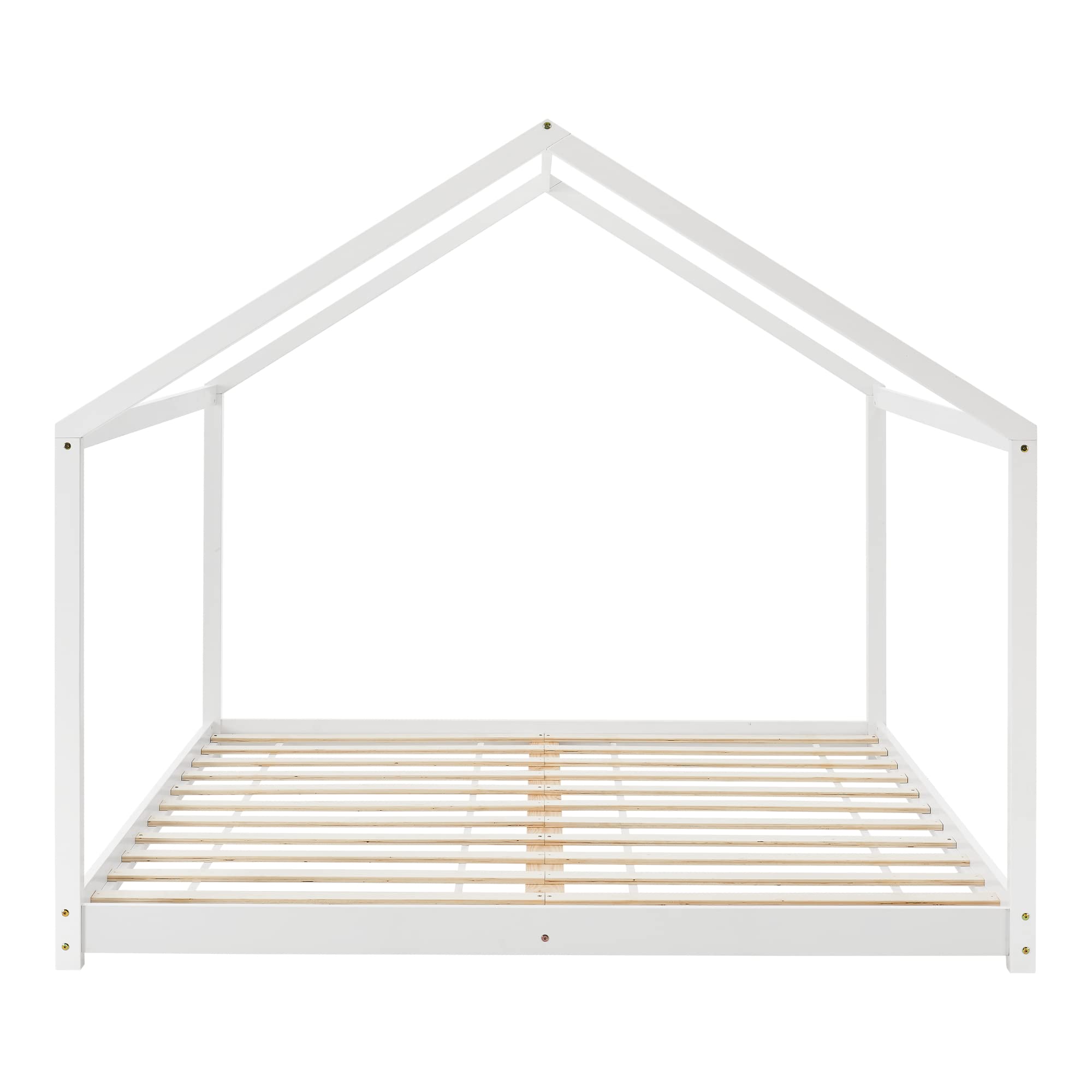[en.casa] Kinderbett Cerro Hausbett Jugendbett Bettenhaus mit Lattenrost Montessori Bett aus massiver Kiefer Bettgestell 160x200cm Weiß