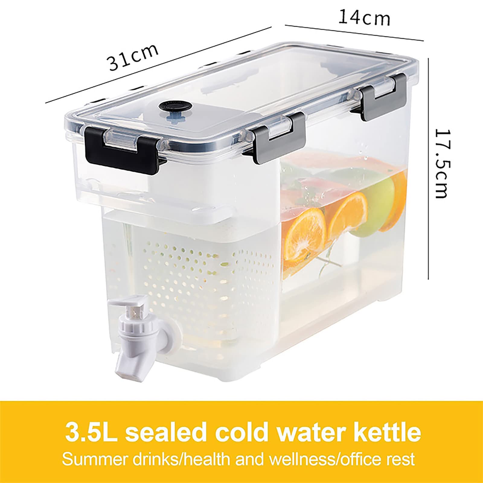 Kühlschrank-Krugspender mit Armaturen, 3,5 l Wasserspender mit Deckel, Sommer wiederverwendbar, großes Eiswasser-Teesieb, kalte Eimer for Obstsaft, Getränke, Cocktail for Outdoor-Party