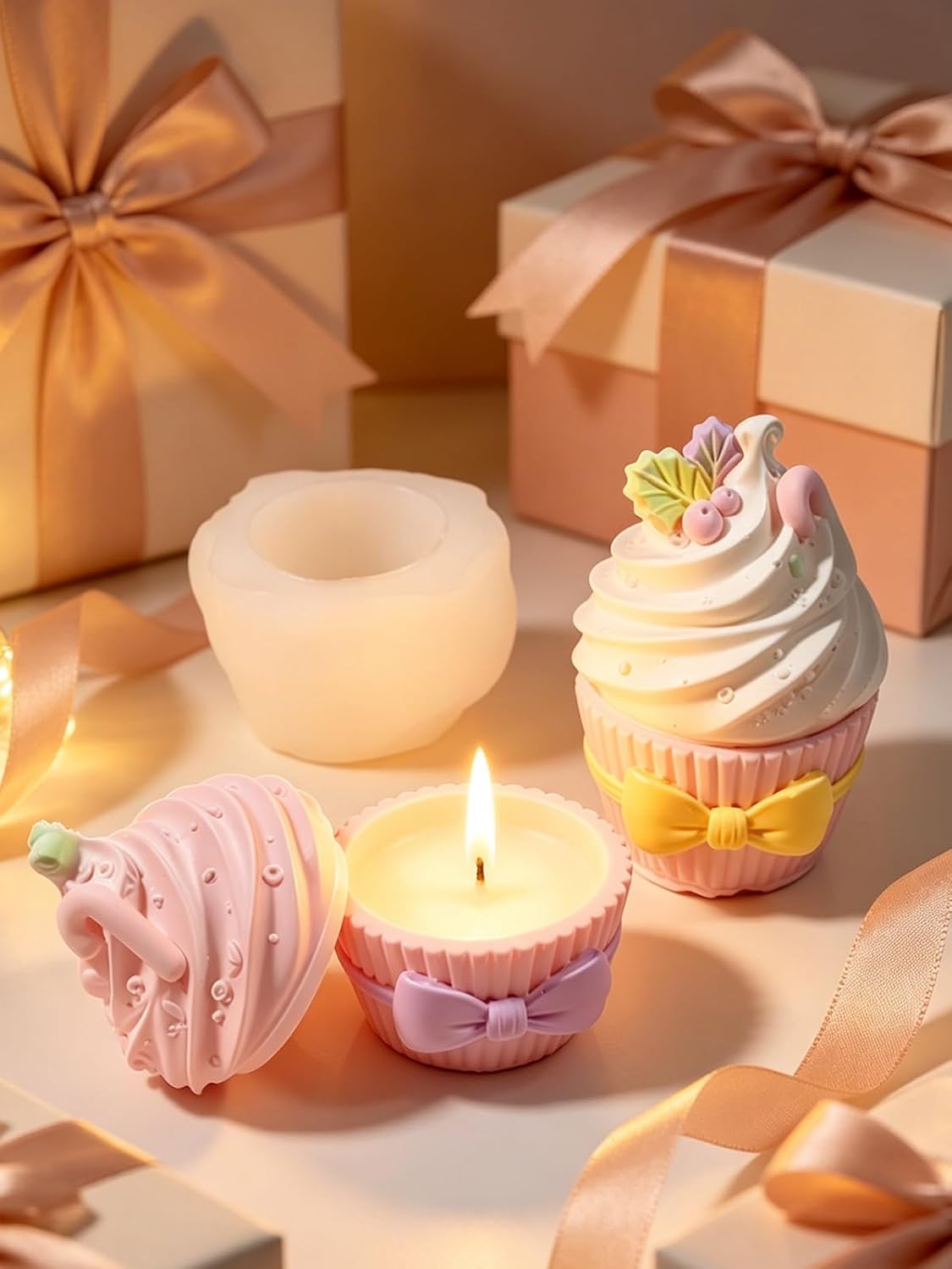 Cupcake Jar Resin Molds with Lid - Cupcake Epoxy Casting Craft, Christmas Jewelry Storage Silicone Molds for DIY Trinket Box Candle Holder Candy Container Birthday Home Decor Gift (Cupcake)